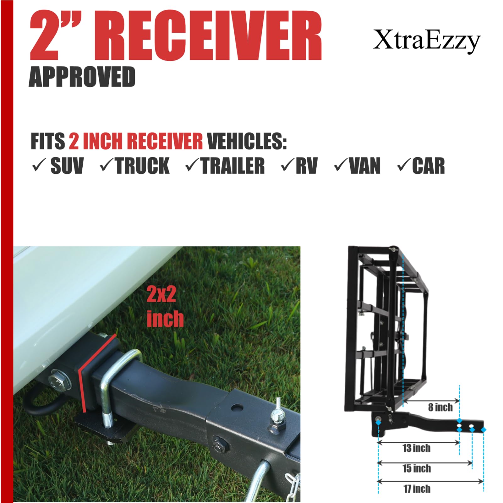 Hitch-Mount Bike Rack for Ebike Heavy-Duty - Comes with Cargo Carrier Fits 2 Electric Fat-Tire Mountain Bicycles Fits 2" Receiver for Car Trailer SUV Truck RV Minivan