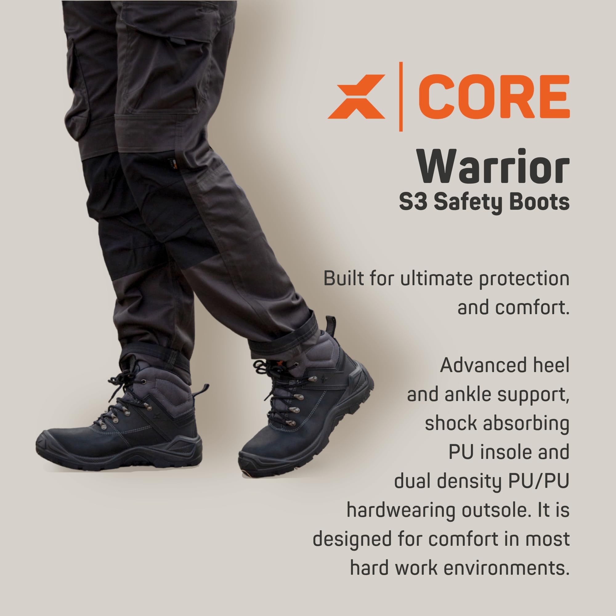 Xpert - Warrior S3 Safety Boots. Lace Up Steel Toe Cap Shoes, Comfortable And Water Resistant Boots For Men. S3 Rating With Midsole Design For Safety and Ankle Support