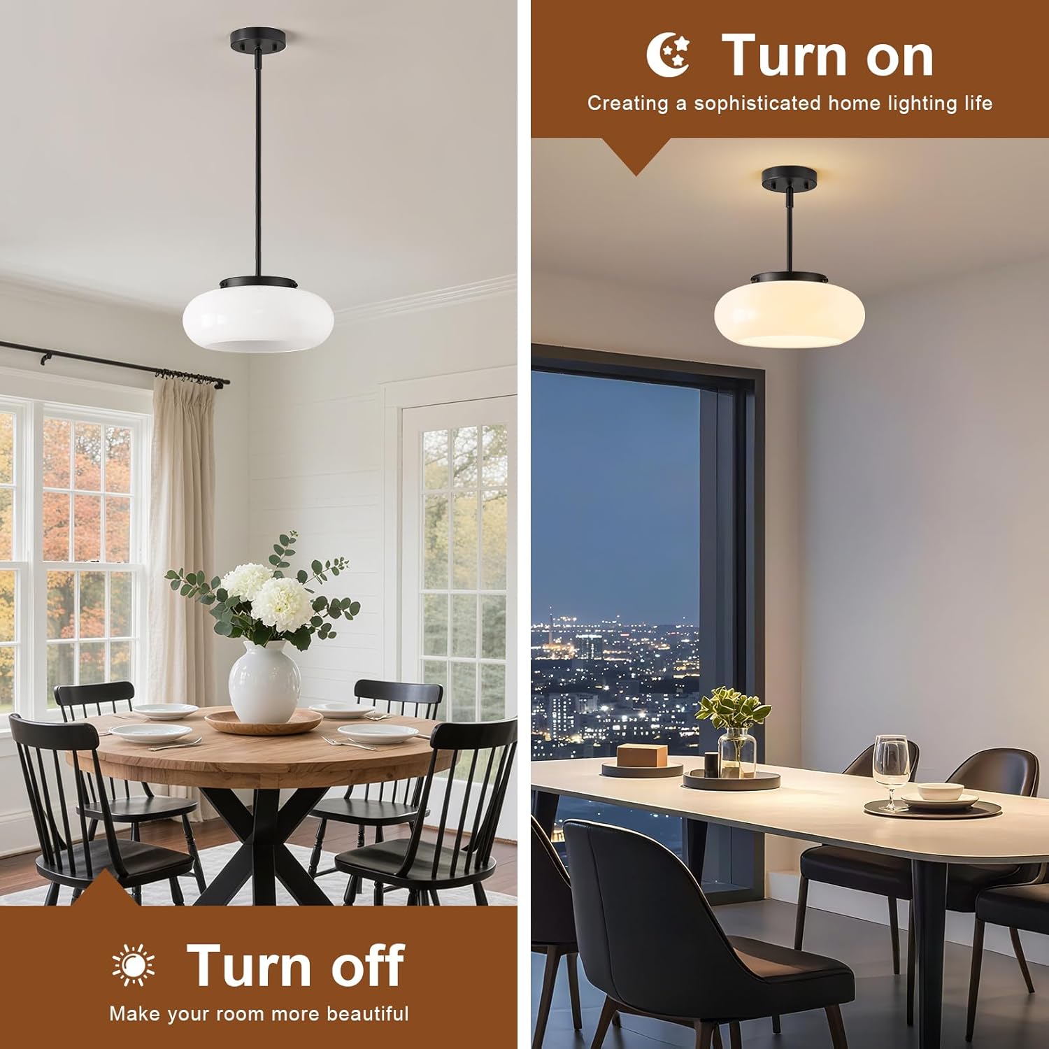 WOKNOS Mid-Century Modern Black Semi Flush Mount Ceiling Light, 3-Light Kitchen Light Fixtures with Glass Shade for Entryway Hallway Bathroom Bedroom (12.6 Inch)