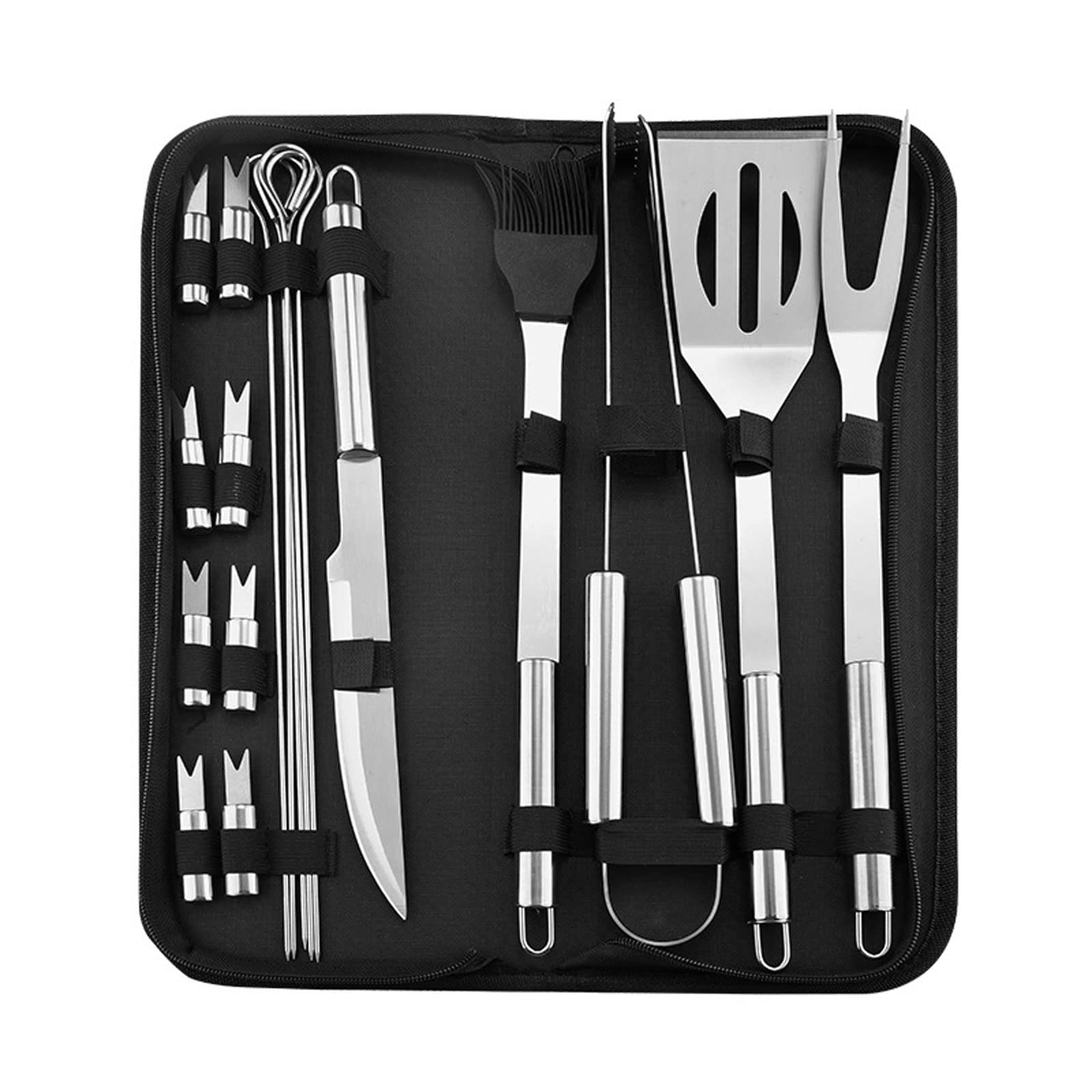 SEFAX Portable Camp Cooking Utensil Set, Stainless Steel Grilling Kit, Grill Accessories, BBQ Tools Set, Suitable for Travel, Picnics, RVs, Camping, BBQs (Size : 18pcs)