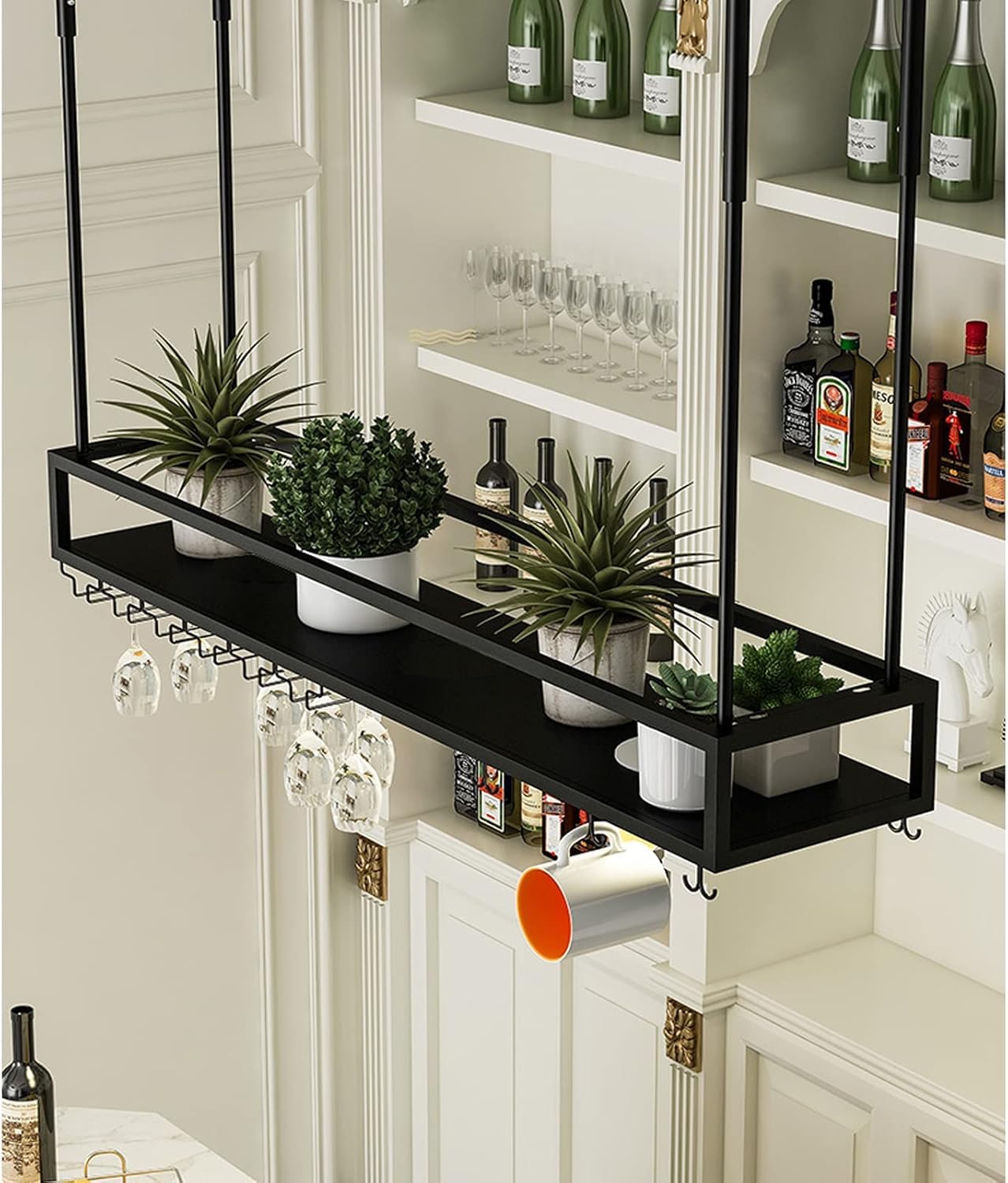 Étagère à vin à suspendre, hauteur réglable en métal, organisateur de bouteilles pour cuisine, bar, restaurant, rangement peu encombrant, 140 x 25 x 21 cm
