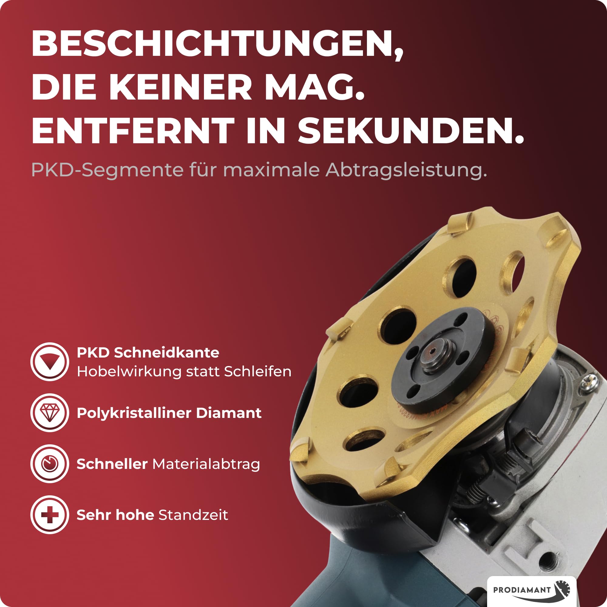 PRODIAMANT PKD Diamantschleiftopf 125mm Winkelschleifer 6 Segmente Beton Estrich