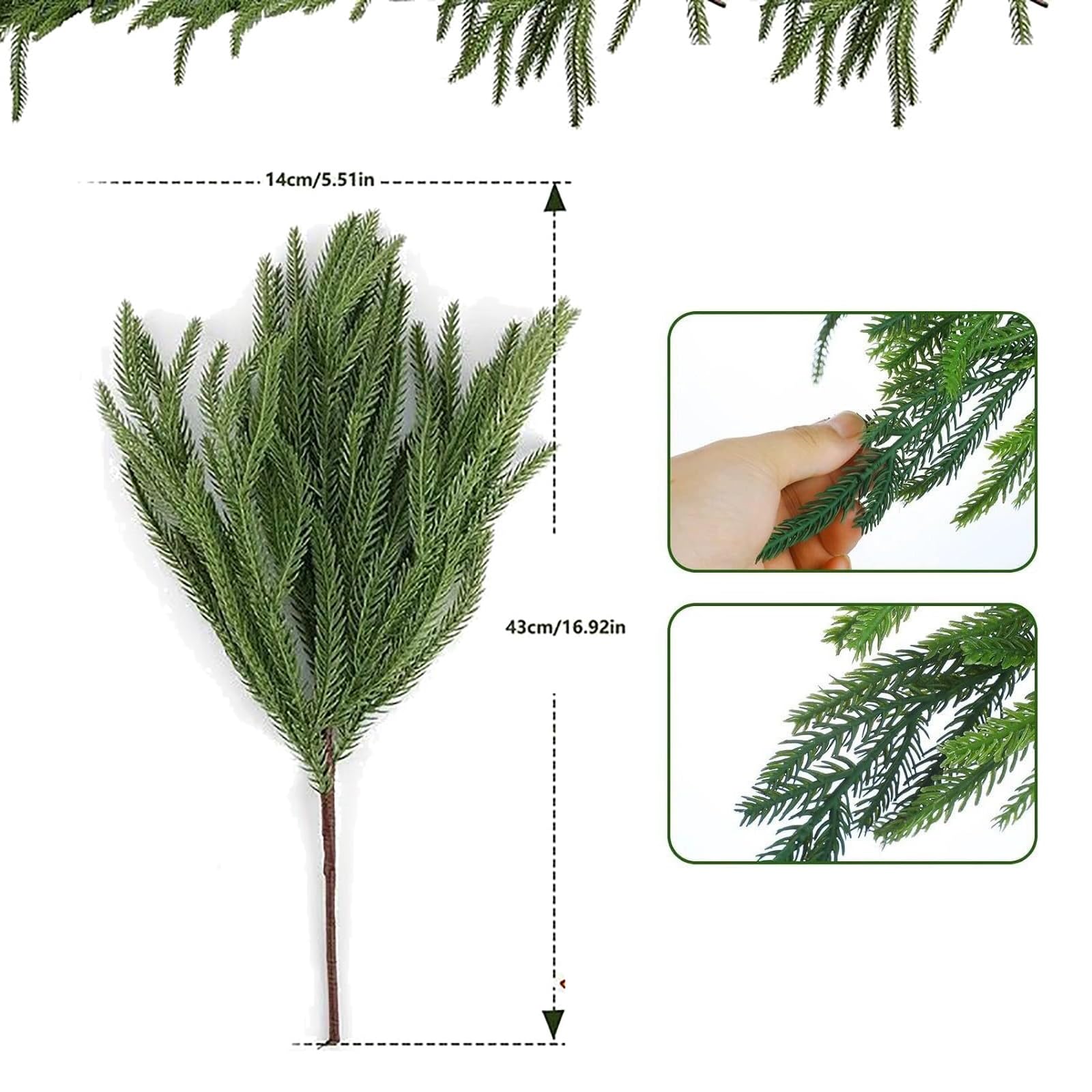 Künstliche Tannenzweige Wie Echt, 12 Künstliche Tannenzweige, 43 cm, Naturgetreu, für Selbstgemachte Blumenarrangements, Weihnachtsdekoration für Zuhause und Drinnen