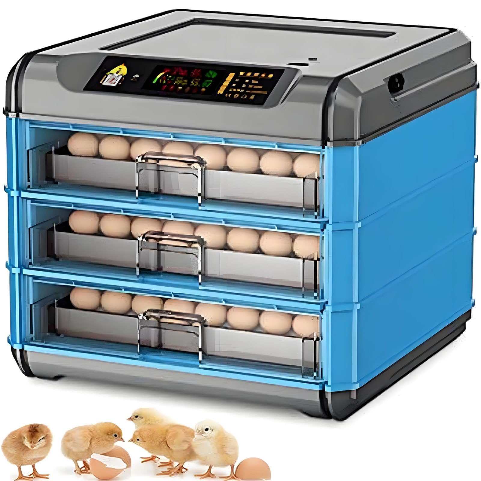 SHENGSHIYU Dual-Power Fully Automatic Egg Incubator,Egg Poultry Hatcher Machine with Automatic Egg Turning,Temperature & Humidity Control and LED Screen for Chickens Ducks Birds 3Layers