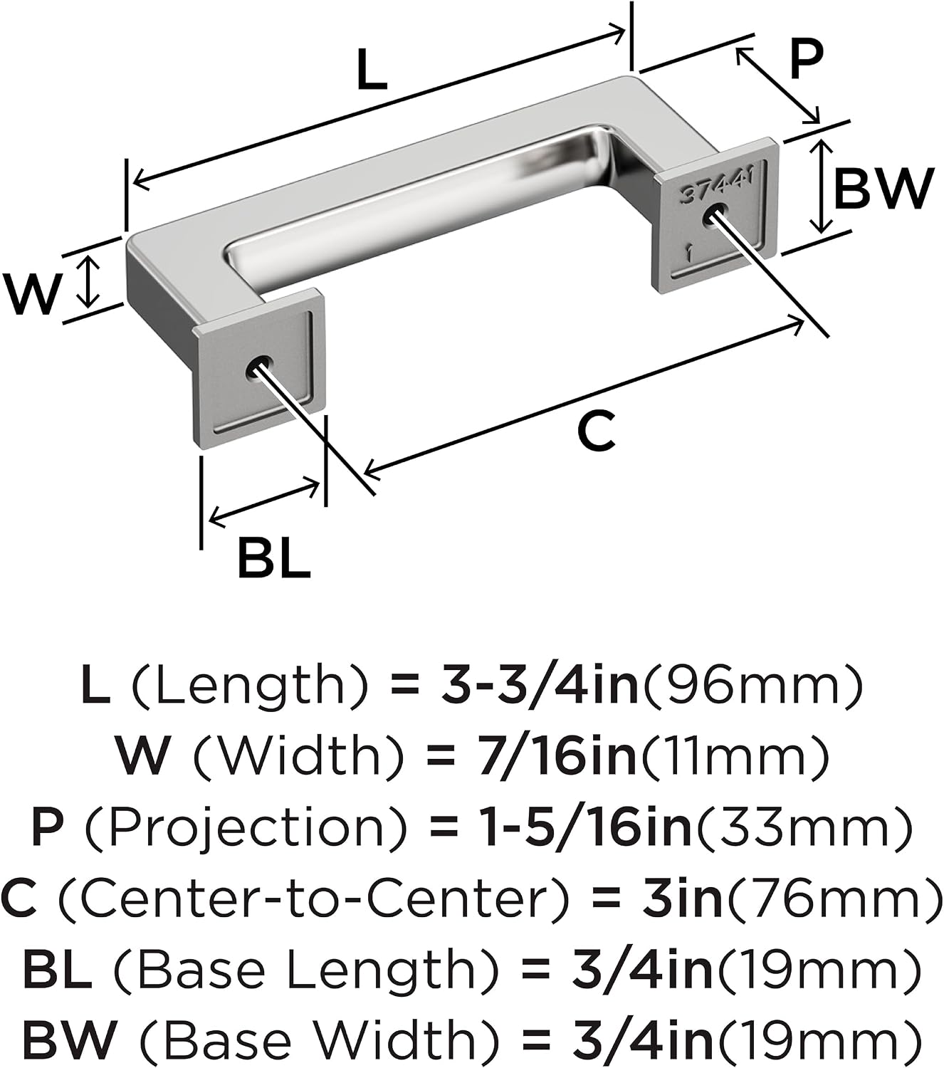 Amerock Lintel 3 inch (76mm) Center-to-Center Polished Chrome Cabinet Pull, BP3744126