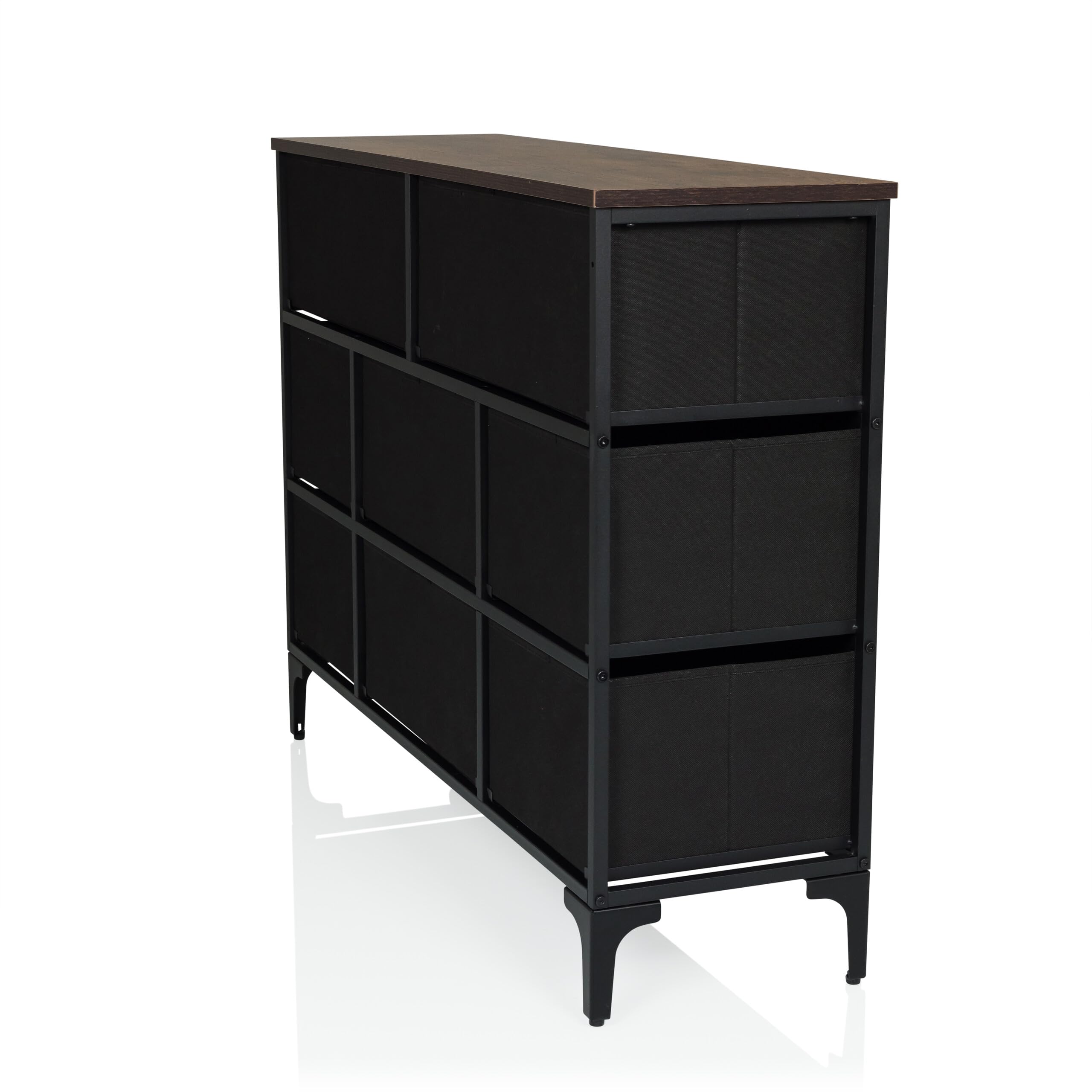 Kommode mit 8 Schubladen aus Vlies AMERIKO B 102,5x30x77,5 cm Schubladenschrank im Vintage-Look mit Motiven, Metall-Gestell