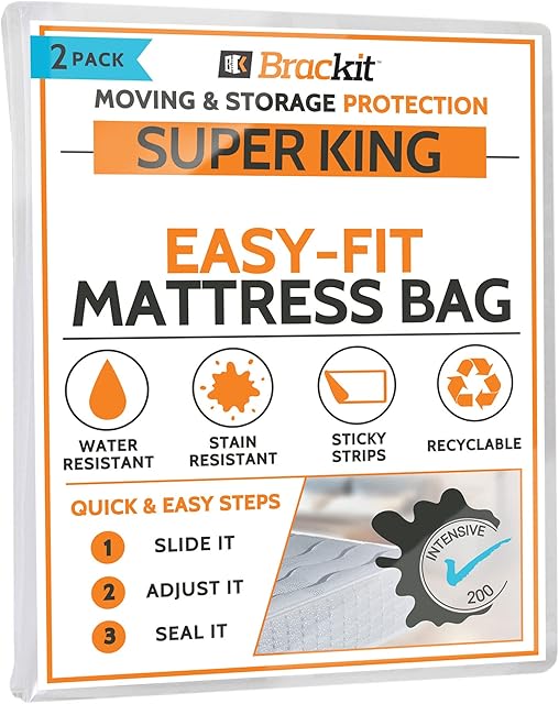 2 x Super King Size - Mattress Bag For Moving, Transport, And Storage - Self-Adhesive - Waterproof - Easy-Fit - Mattress Cover, And Protector, For Moving, Transport, And Storage