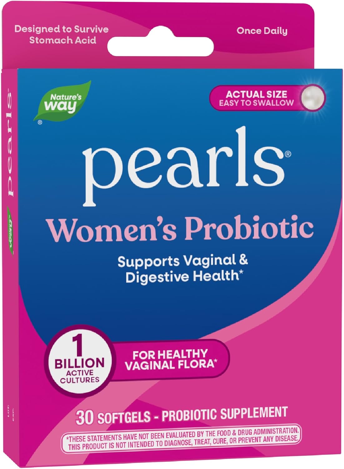 Nature’s Way Women’s Probiotic Pearls, Supports Vaginal and Digestive Health*, 1 Billion Live Cultures, No Refrigeration Required, 30 Softgels (Packaging May Vary)