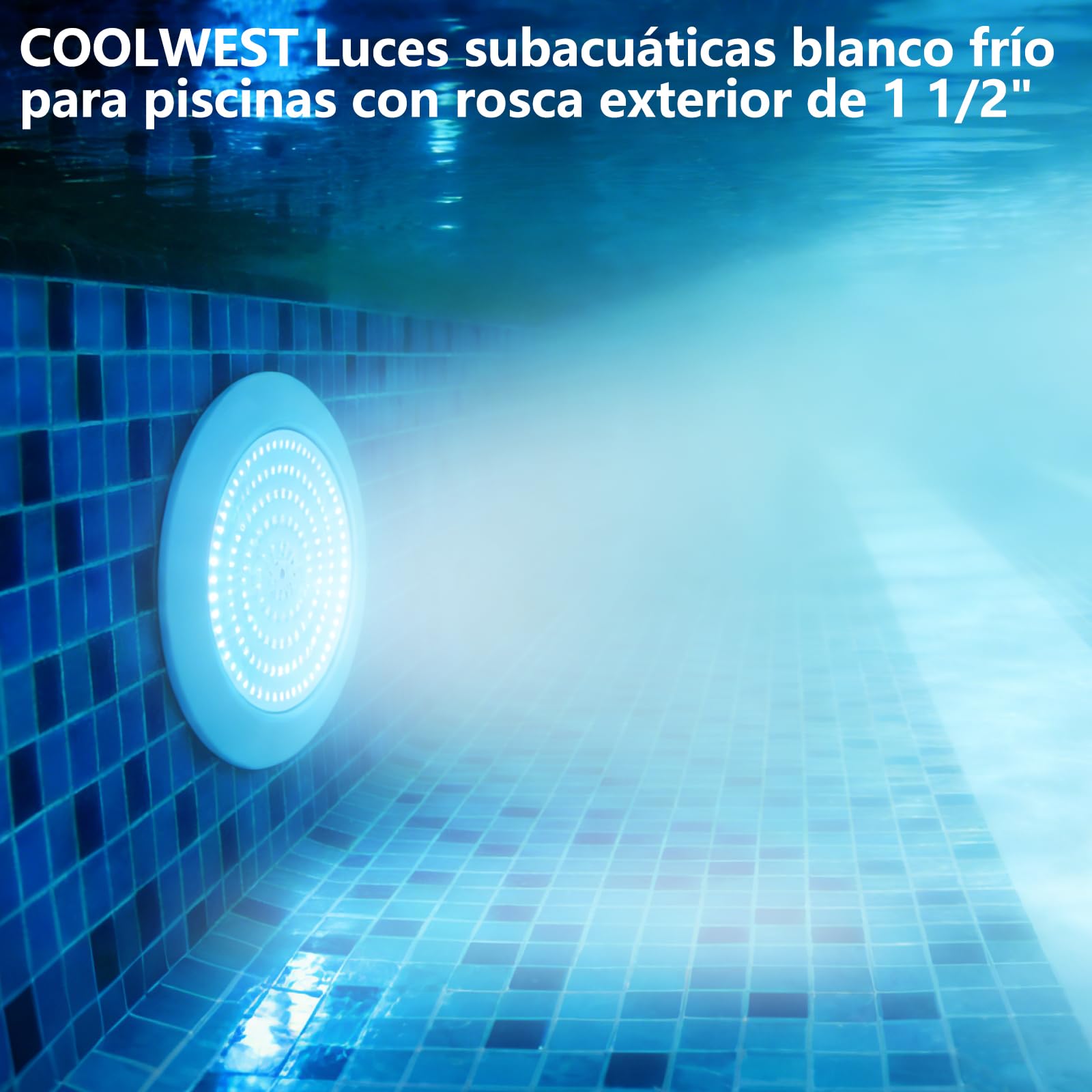 COOLWEST Foco LED Piscina con Rosca 1 1/2", 25W Proyector LED Piscina Blanco, Ø180mm, Impermeable IP68 Lámpara Sumergible para Piscinas Hormigón, 12V AC/DC, 6000K