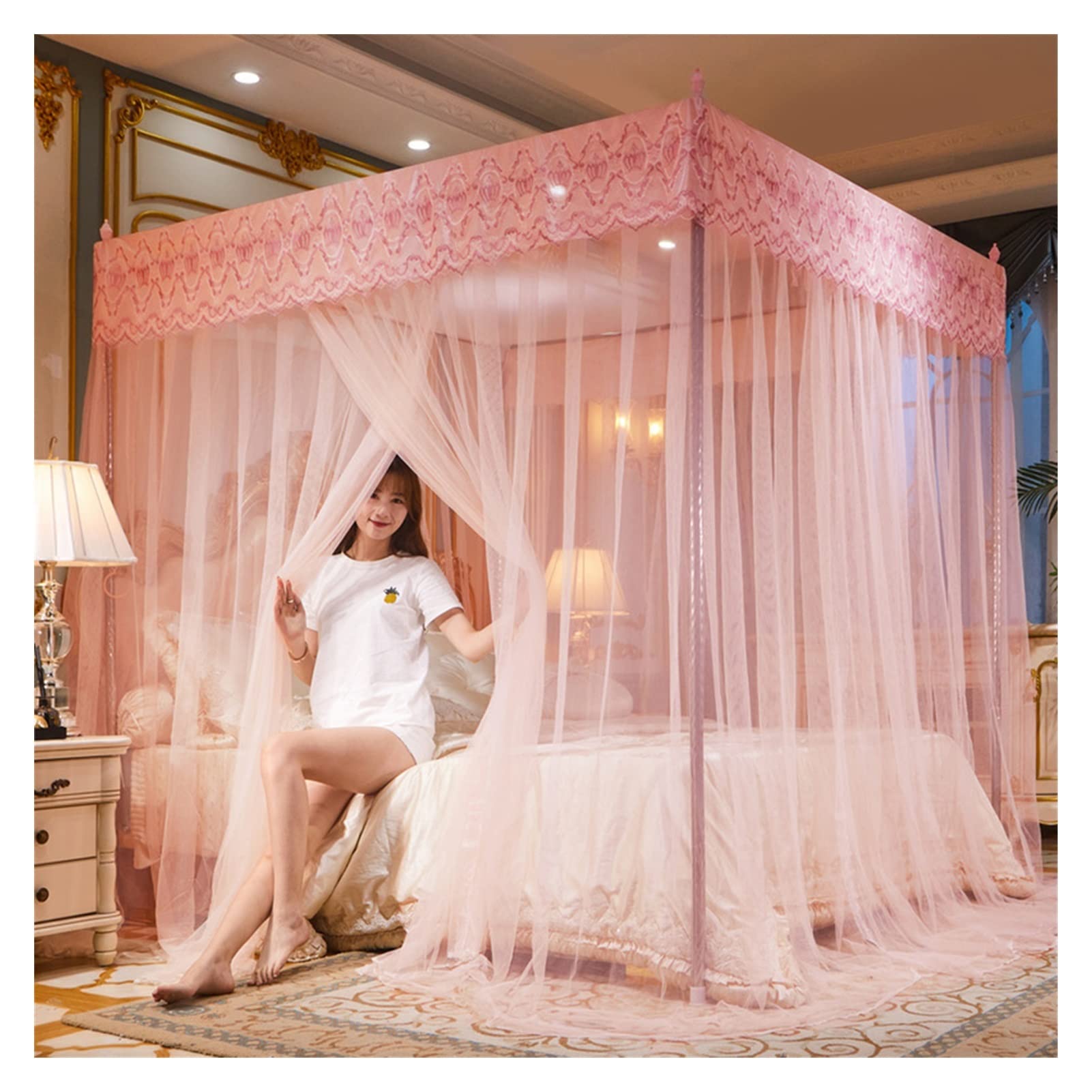 DXTFDHB 4 Corners Lightproof Bed Curtain, Mosquito Net Canopies Drapes Post Canopy Bed Curtains(Jade,150 * 200cm)