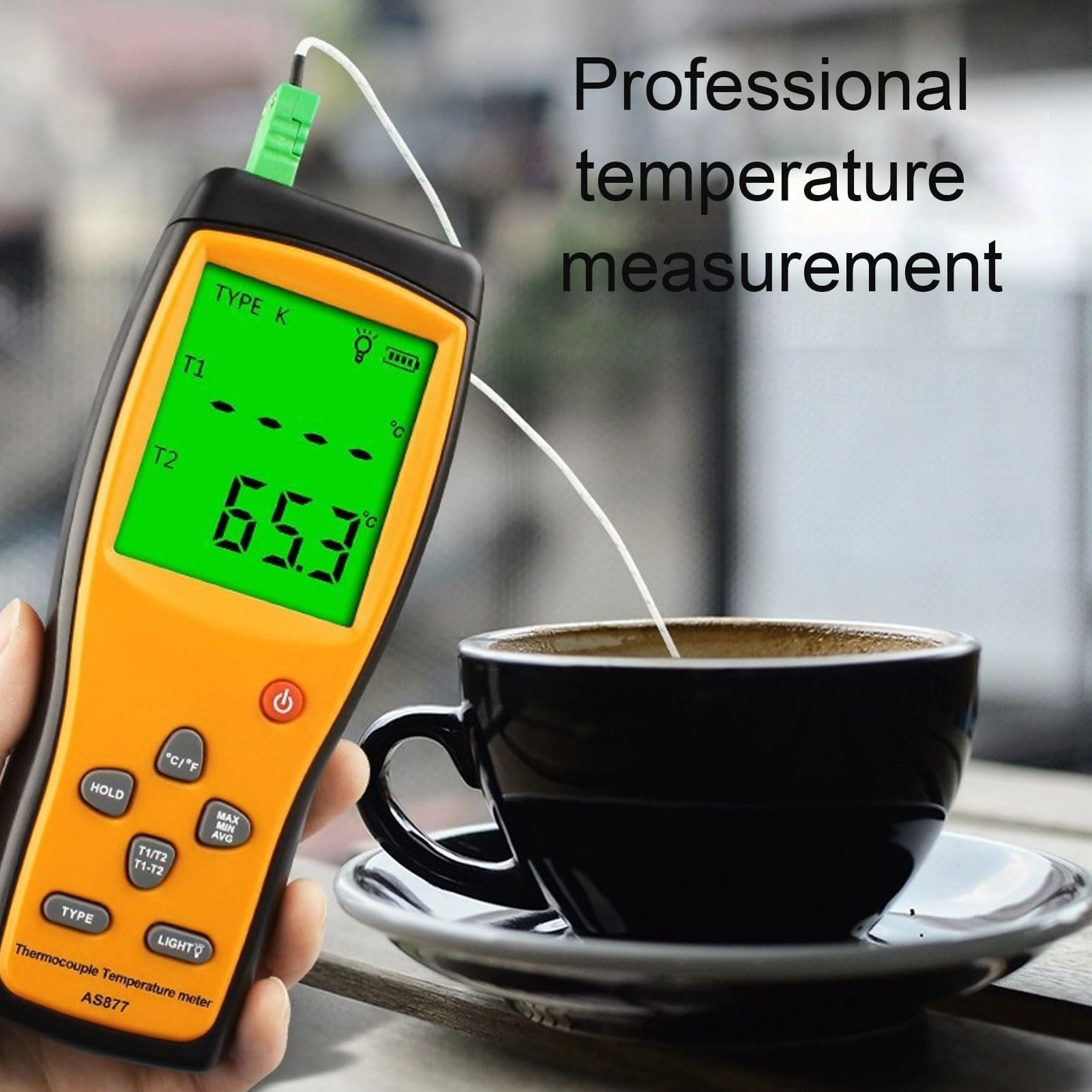 Luocute Digitales Thermoelement-Thermometer, 2-Kanal-Temperaturmessgerät mit Berührungstyp, Hochtemperatursonden für HLK-Labor -200~1372 °C mit 2 Sonden