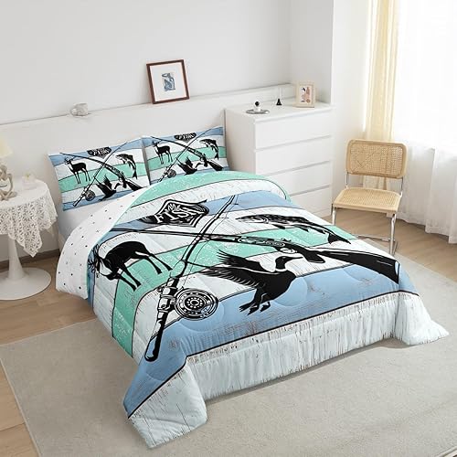 Miniatura 5 de Castle Fairy Hunt Fish - Juego de edredón tamaño Queen, juego de ropa de cama de madera de granja con 2 fundas de almohada, juego de ropa de cama de