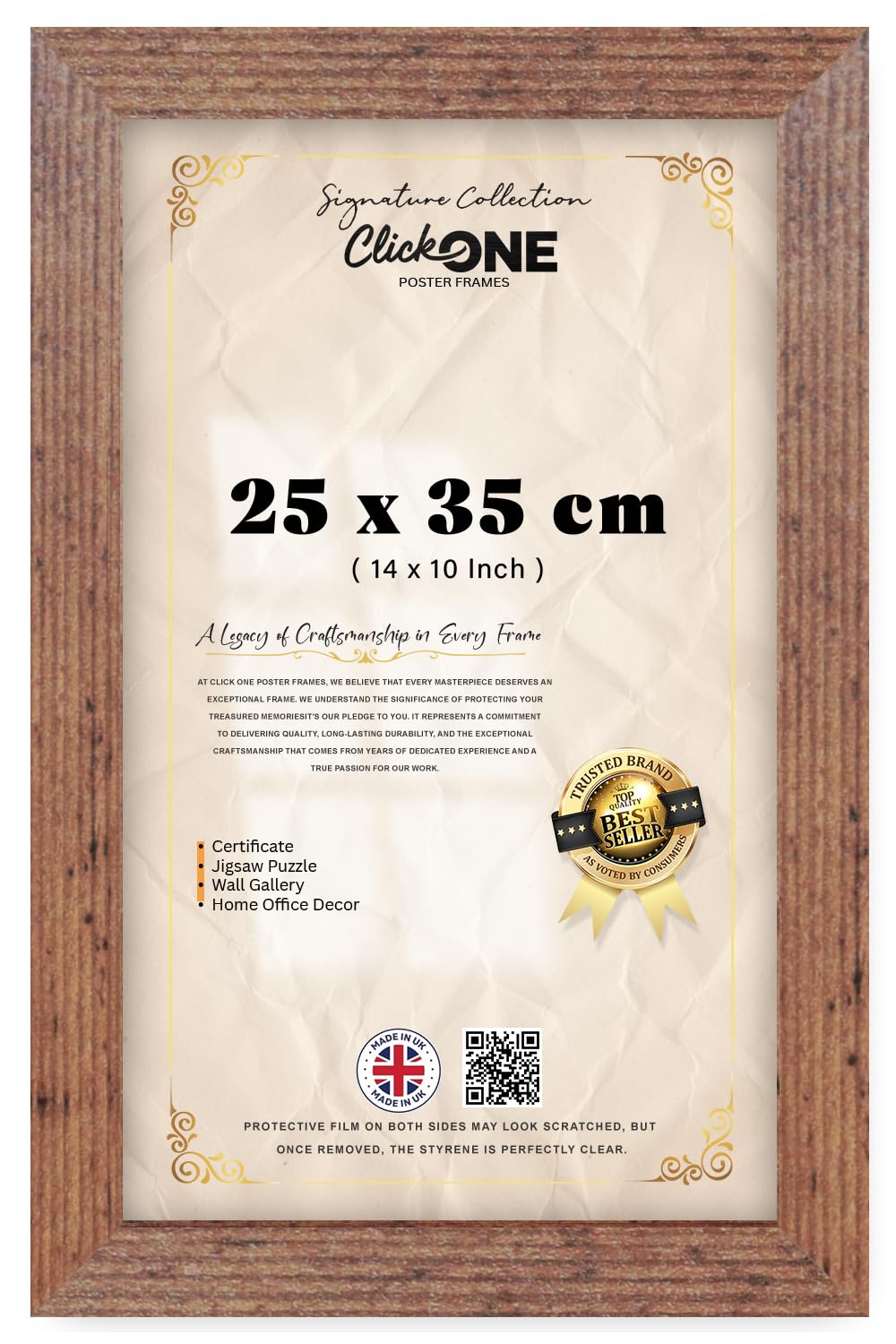Click One Rustic Modern 25 X 35 Cm Frame Crystal Clear Perspex Display For Paintings And Photos In Vertical Or Horizontal Orientation Ideal For Art Galleries 14 X 10 Inch Frame.