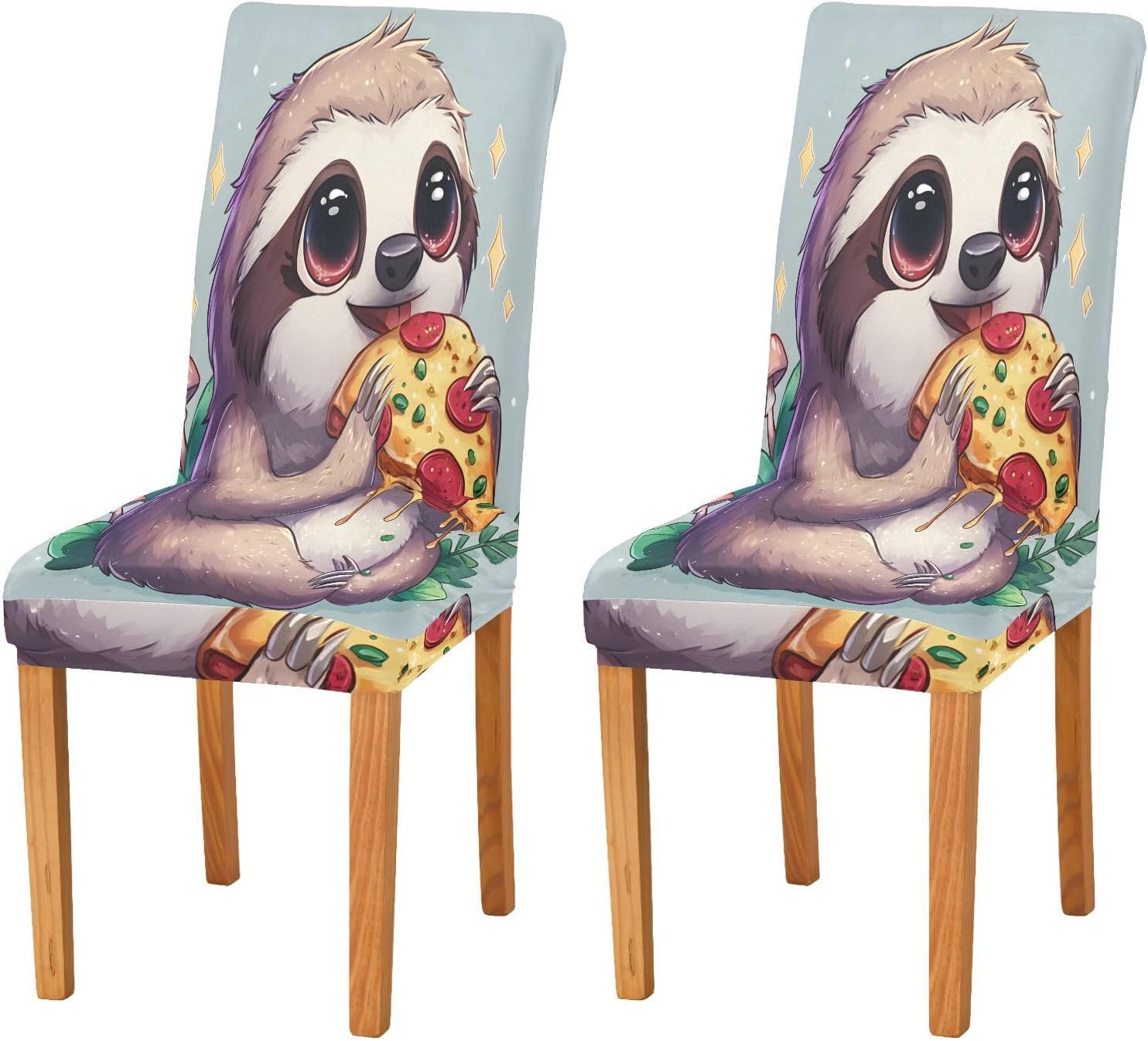 ALAZA Chair Covers for Dining Room, Sloth Pizza Stretch Chair Cover Sets Chair Protector Removable Washable for Ktichen Restaurant Hotel