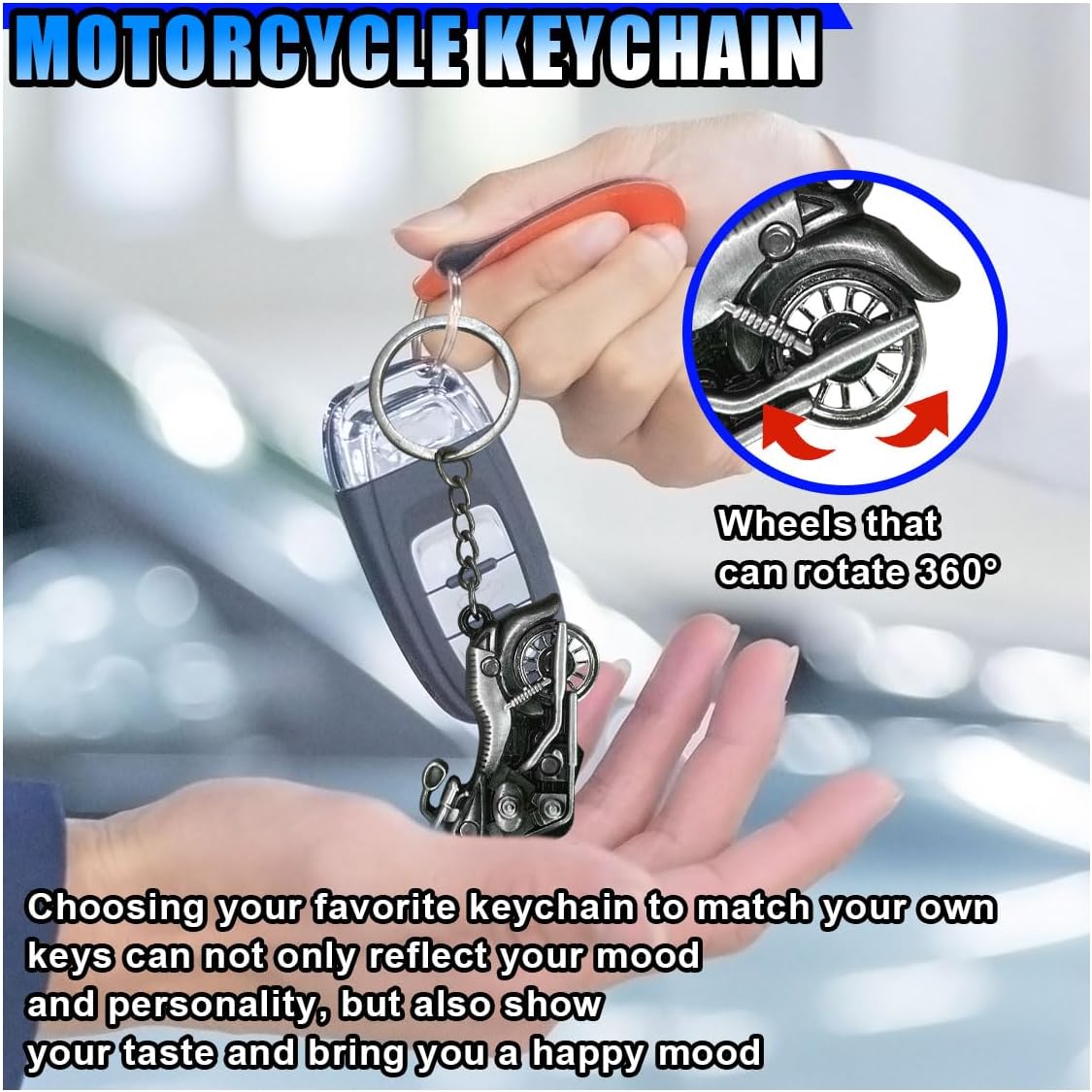 BDZMC Metal Motorcycle Key Chain, 3D Motorcycle Key Ring Present, Cool Car Keychain Accessories for Men and Women (Grey)