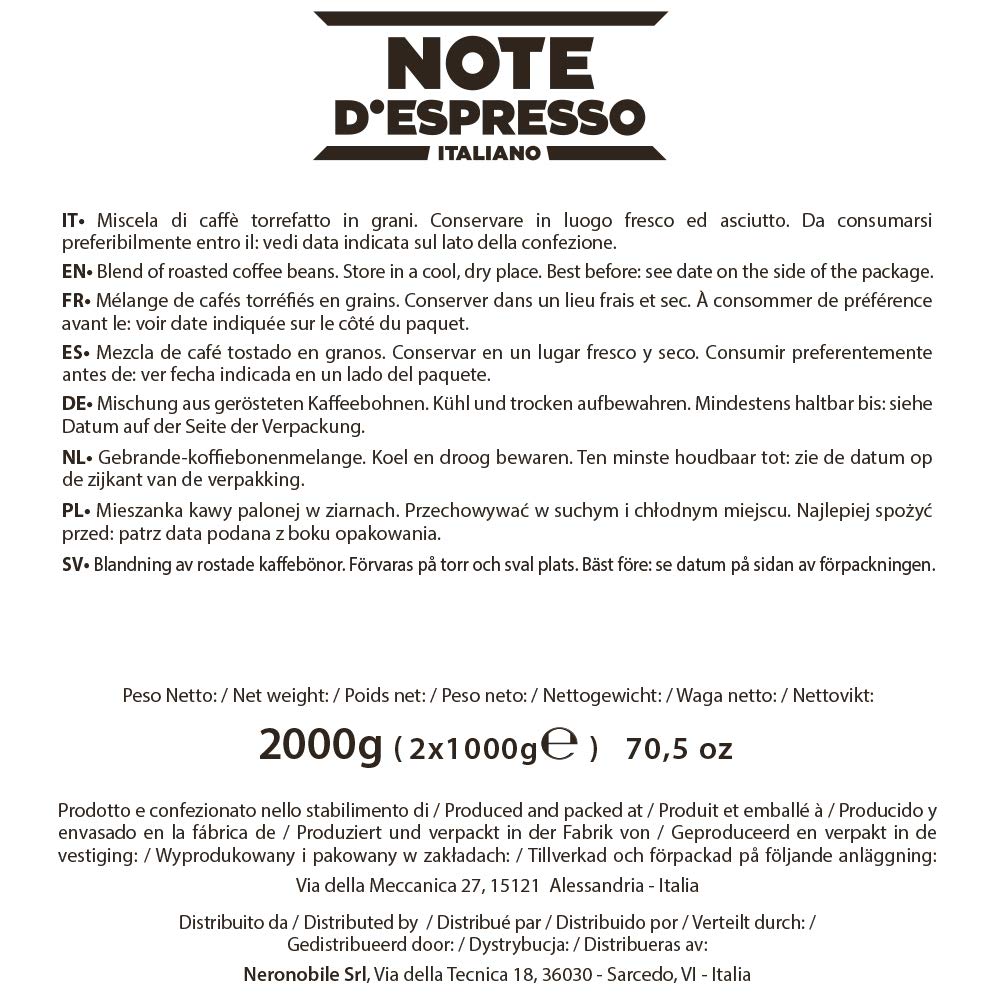 Note d'Espresso - Clásico - Café en Grano - 2 x 1 kg