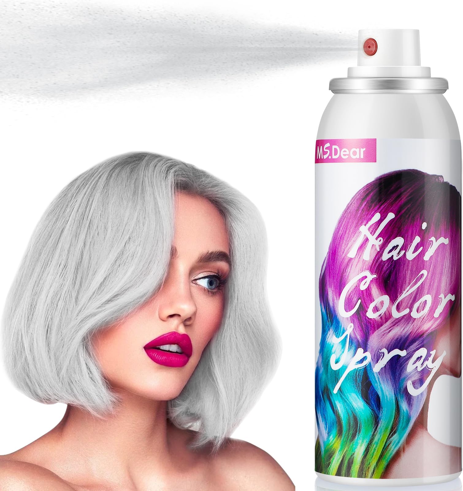 Temporary Hair Colour Spray for Kids Adults, Temporary Vibrant Shades，Washable Hair Color Spray Hair Dye for Party, Halloween, Christmas, Ash White, 100ML