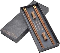 Vista 1 de Palillos de madera reutilizables con estuche, juego de palillos chinos con soporte, 2 pares (Wenge)
