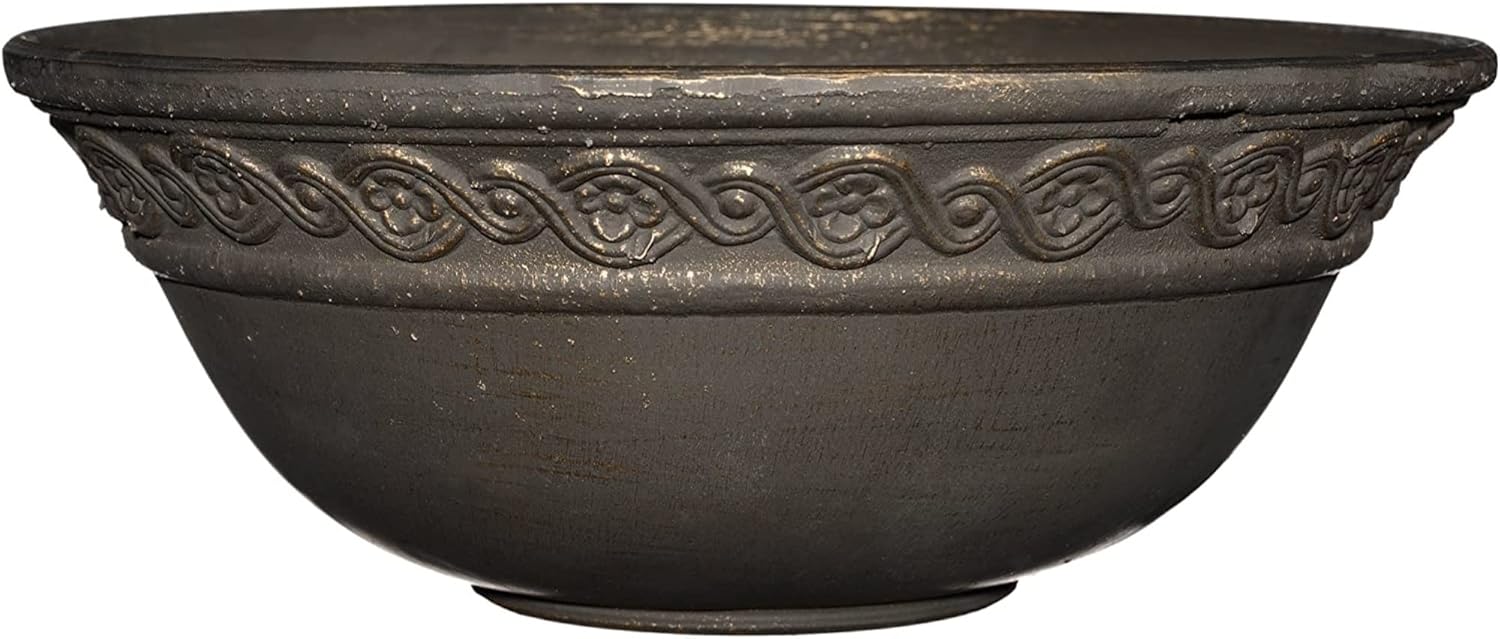 Classic Home and Garden Indoor/Outdoor Round Corinthian Resin Flower Pot Planter Bowl, Bronze, 12