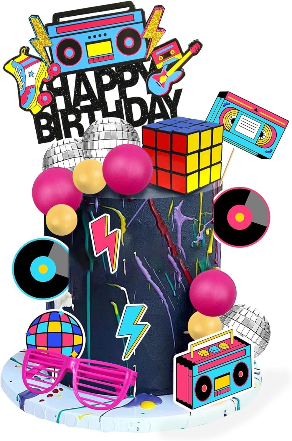 30 PCS Music Cake Toppers Birthday Party Cake Decorations for Musical Cake Toppers Set Girls Karaoke Theme Birthday Party Supplies (80 90S)