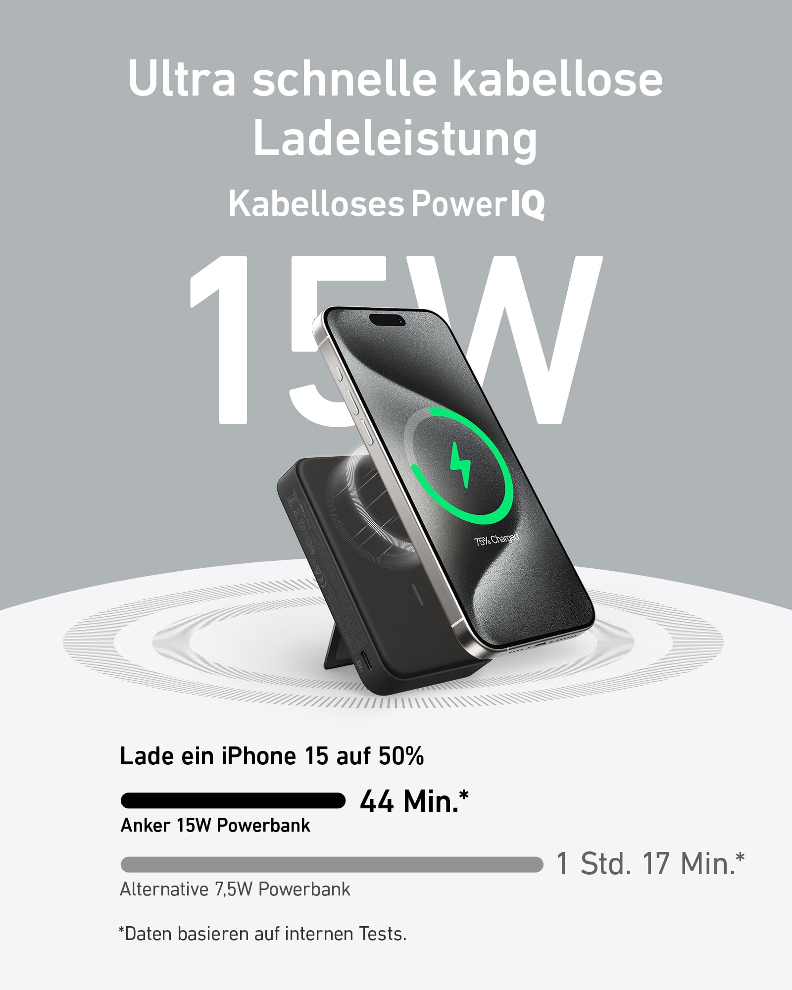 Anker MagGo Power Bank, Qi2-zertifiziertes 15W schnelles MagSafe-kompatibles mobiles Ladegerät, 10.000mAh Akku, Smartes Display & klappbarer Ständer, Für iPhone 17/16/15/14/13/12, Inkl. USB-C Kabel