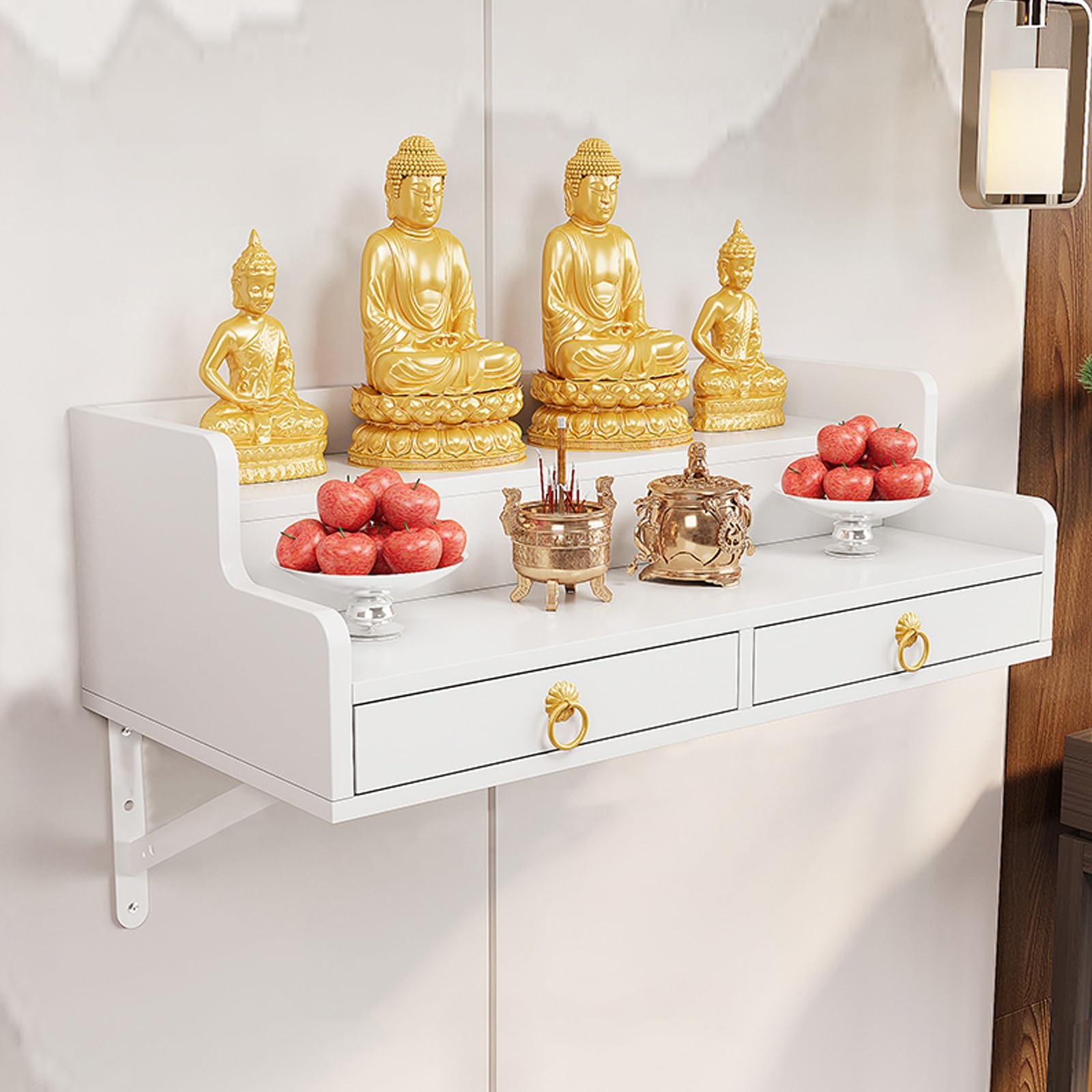 IvyLoutish Solid Wood Altar Table Shelf, Wall-Mounted Shrine Stand for Prayer and Meditation, Buddhist Altar for Living Room