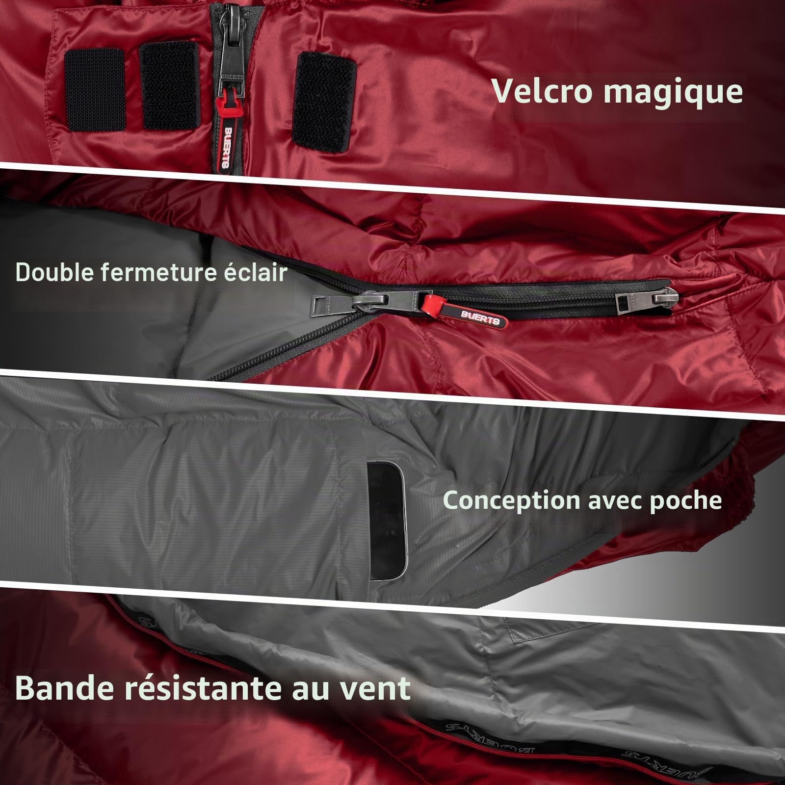Sac de Couchage en Duvet BUERTS pour Adultes par Temps Froid. Compact et Facile à Transporter. 680 FP. Sac de Couchage de randonnée idéal pour Le Camping, la randonnée et l'alpinisme.