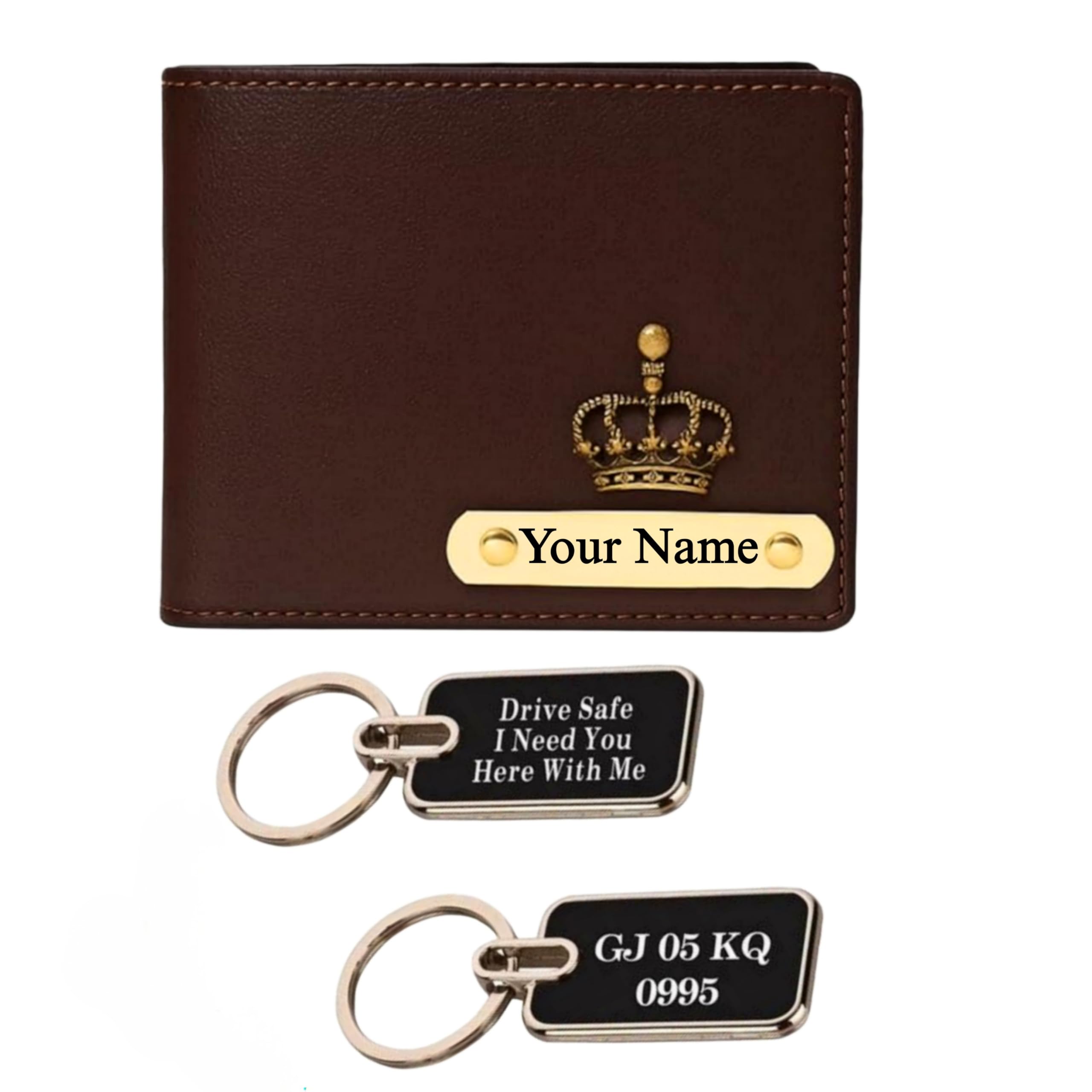 Men's Personalized Leather Original Wallet with Name & Charm with Metal Keychain Combo Gift Set for Men | Customized Purse Combo | Birthday Anniversary Valentine Gift for Men (Brown)-image-27