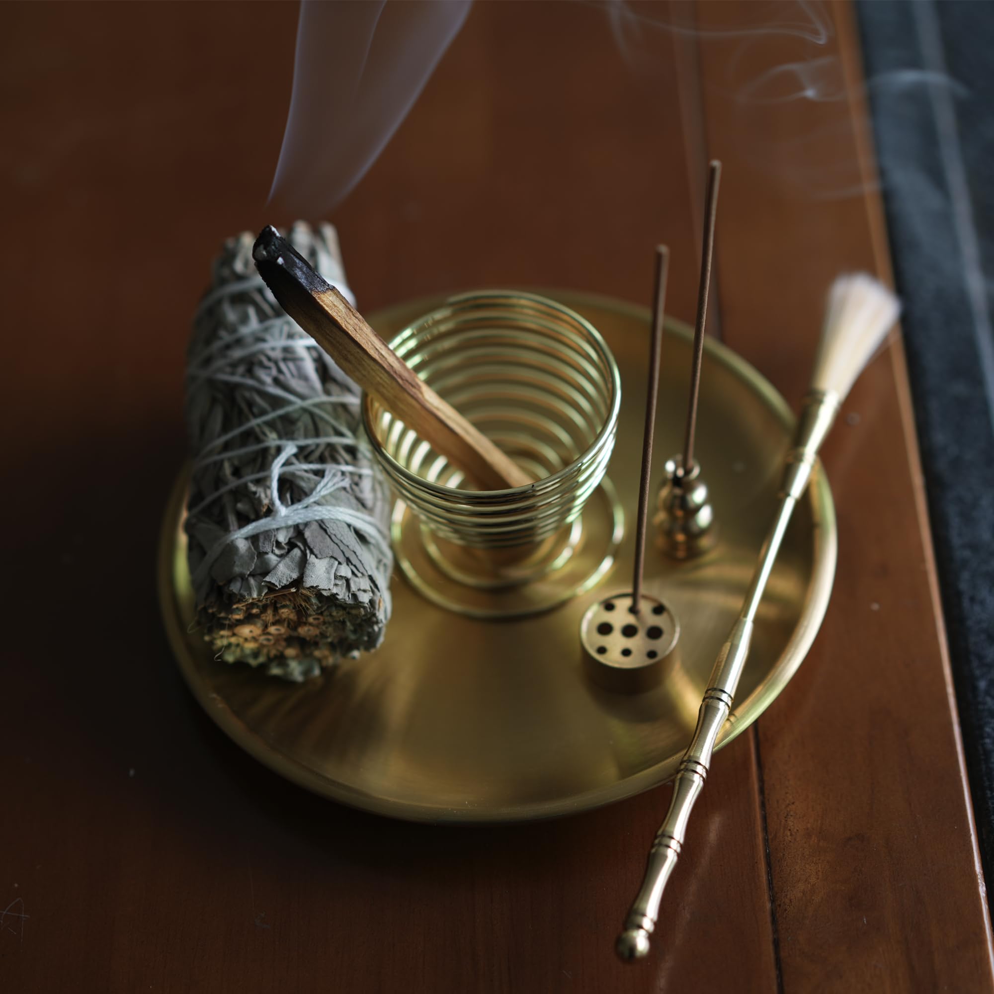 Porta incenso, 5 In 1 porta brucia incenso per Palo Santo, Sage, bruciatore incenso Cone Coil porta incenso metallo vassoio porta incenso ottone per Home Yoga Meditation
