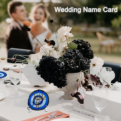 Miniatura 6 de Yougoals Juego de 4 posavasos de ágata azul, posavasos grandes de geoda para bebidas de 4.5 a 4 pulgadas, rodajas de piedra natural de piedras