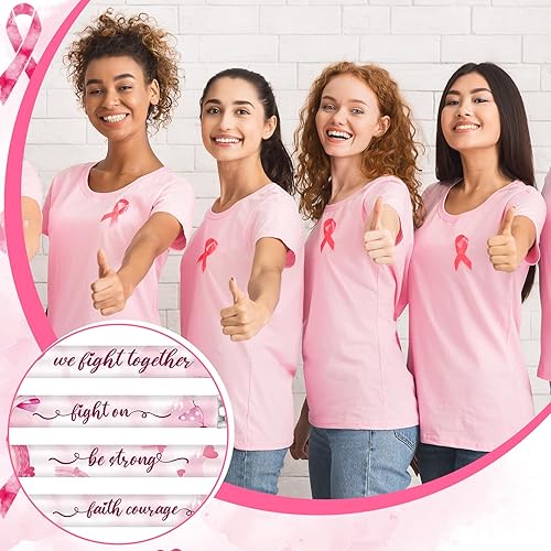 Miniatura 6 de Tinlade 60 lápices de concientización sobre el cáncer de mama con borradores, lápices de cinta rosa, lápices con caja de madera, artículos a granel