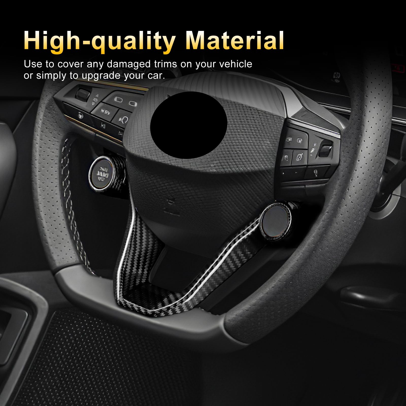 KUNGKIC Pegatina de barbilla de volante de coche de fibra de carbono seca para Cupra Ateca/Terramar/Cupra Formentor Cupra Leon/Born/Tavascan Accesorios de decoración de interiores (negro)