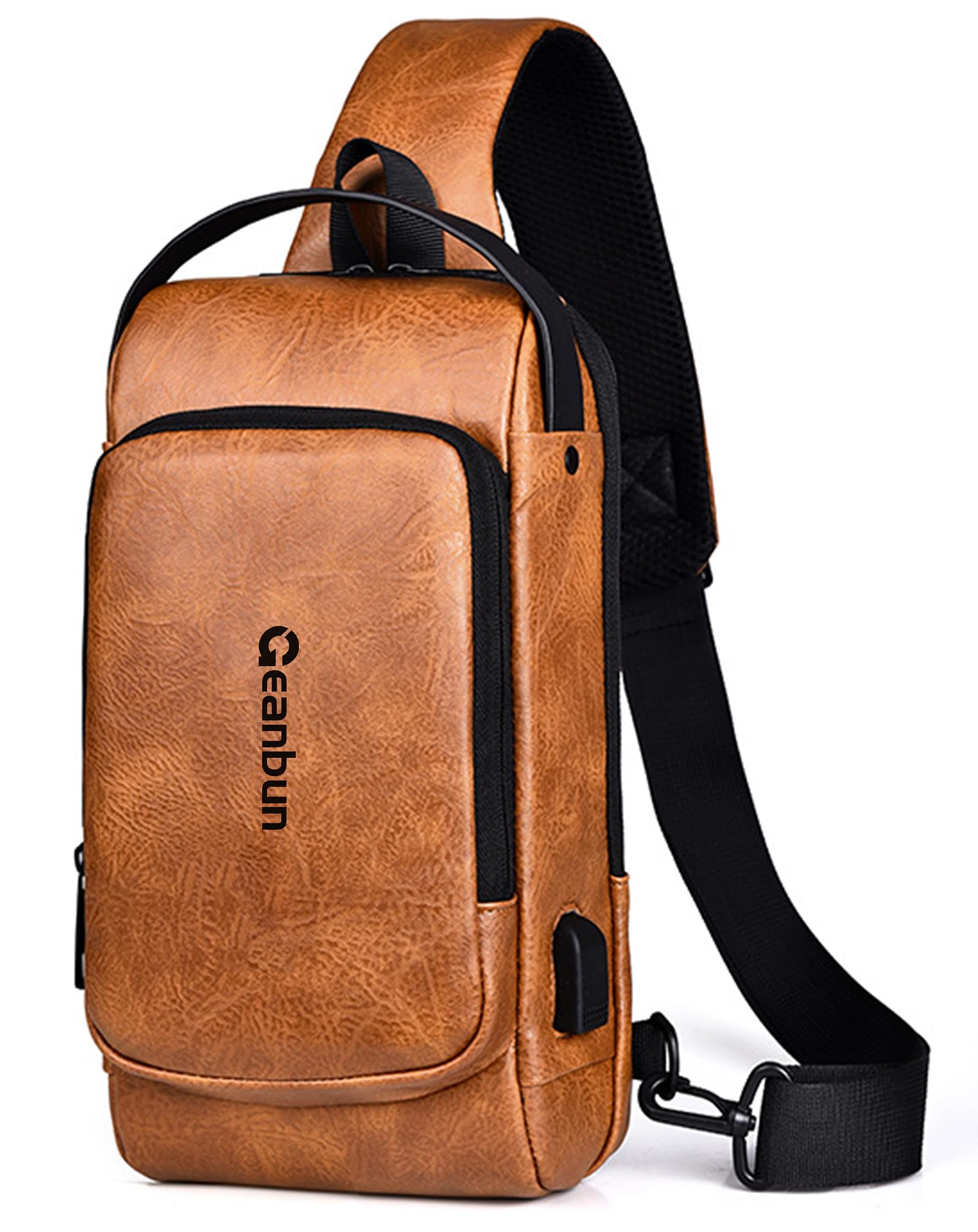 Mochila cruzada USB antirrobo para hombre, mochila impermeable para el pecho, Marrón-2, Moda