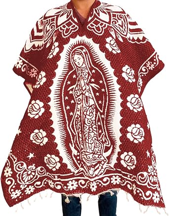 Mexican Poncho Virgen de Guadalupe Handmade Serape Poncho One-Size Adult Poncho - Cobija Gaban - Blanket