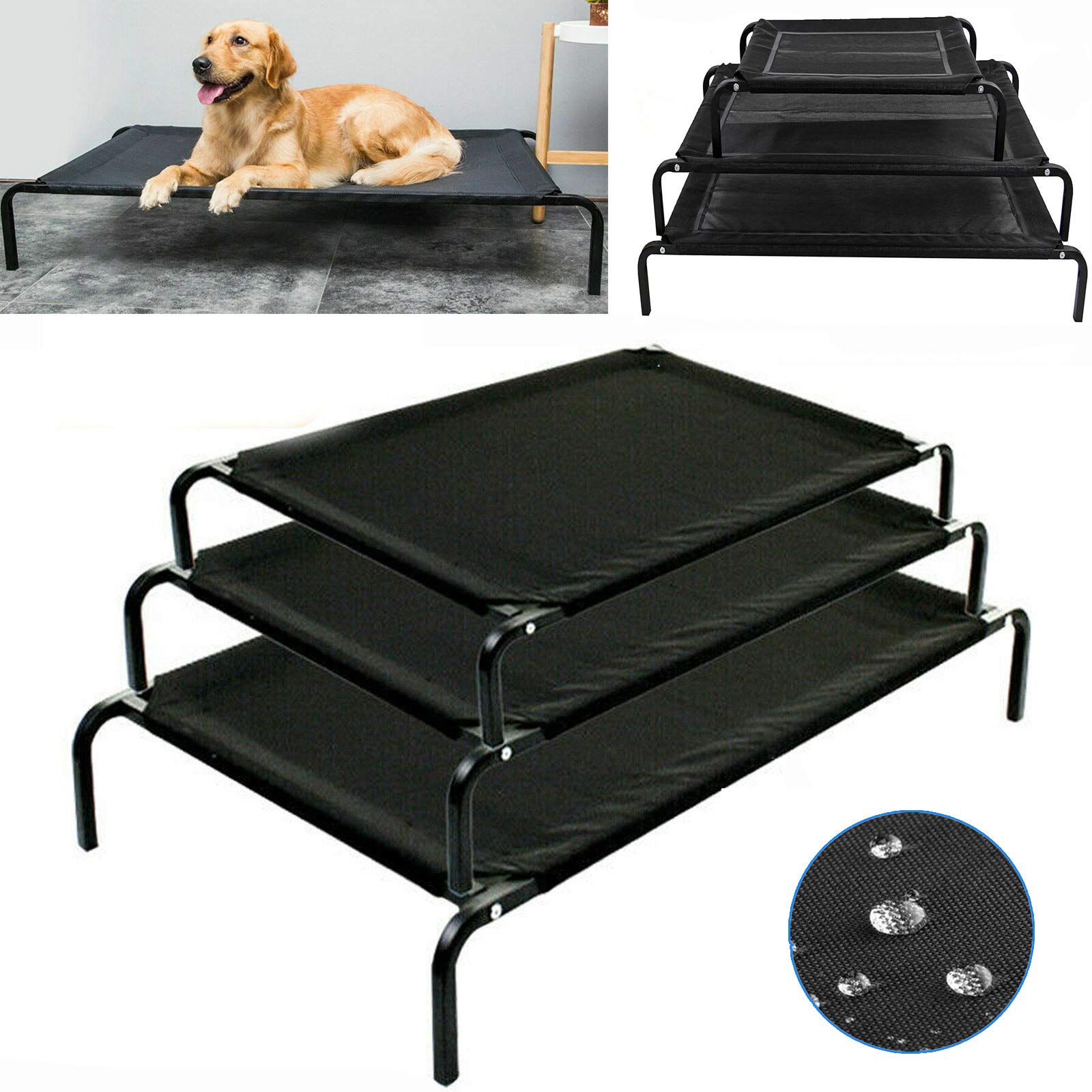 Pet Bed Elevated Raised Dog Cat Kitten Relaxing Bed - Portable Raised Pet Cot with Washable & Breathable Mesh & No-Slip Rubber Feet Metal Frame Black for Indoor or Outdoor Porch Garden Use, Small
