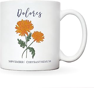 Manta Makes Birth flower personalised mug or coaster | personalized mug with birth month flower | birthday gift for her birth flower gift custom mug (Nov, Mug)