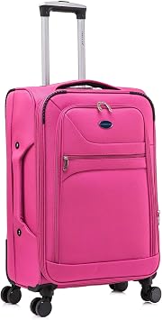 Aerostar Medium 26  Lightweight Softshell Expandable Suitcase, Integrated Combination Lock, 4 Wheels Check in Luggage for 15 to 20kg Cerise Pink, 78 litres
