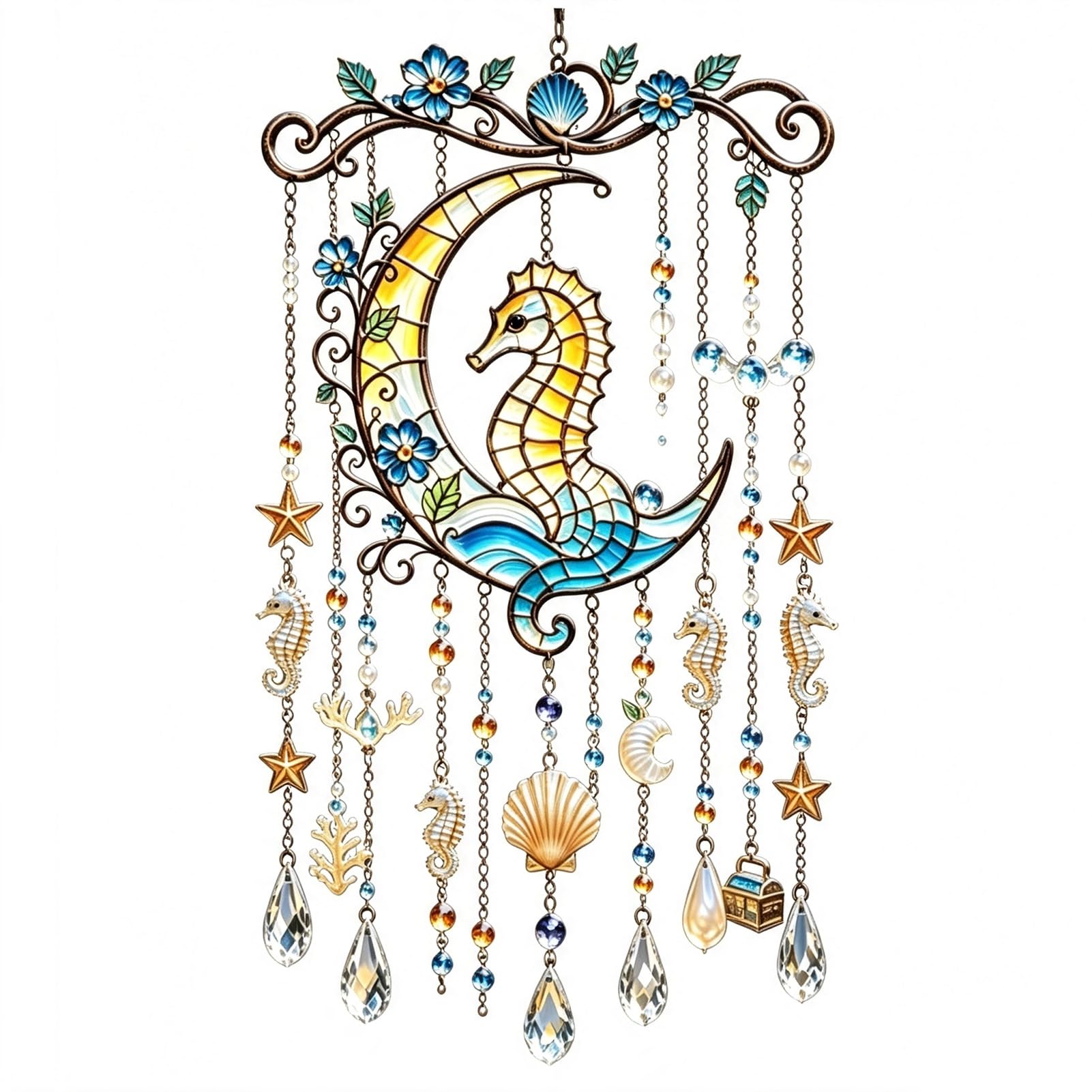 ZhzeYun Crystal Wind Chime - Ocean-Themed Stained Acrylic Sea Turtle Hanging Suncatcher with Prism Drops, Coastal Beach Decor for Garden Patio Porch WindowG