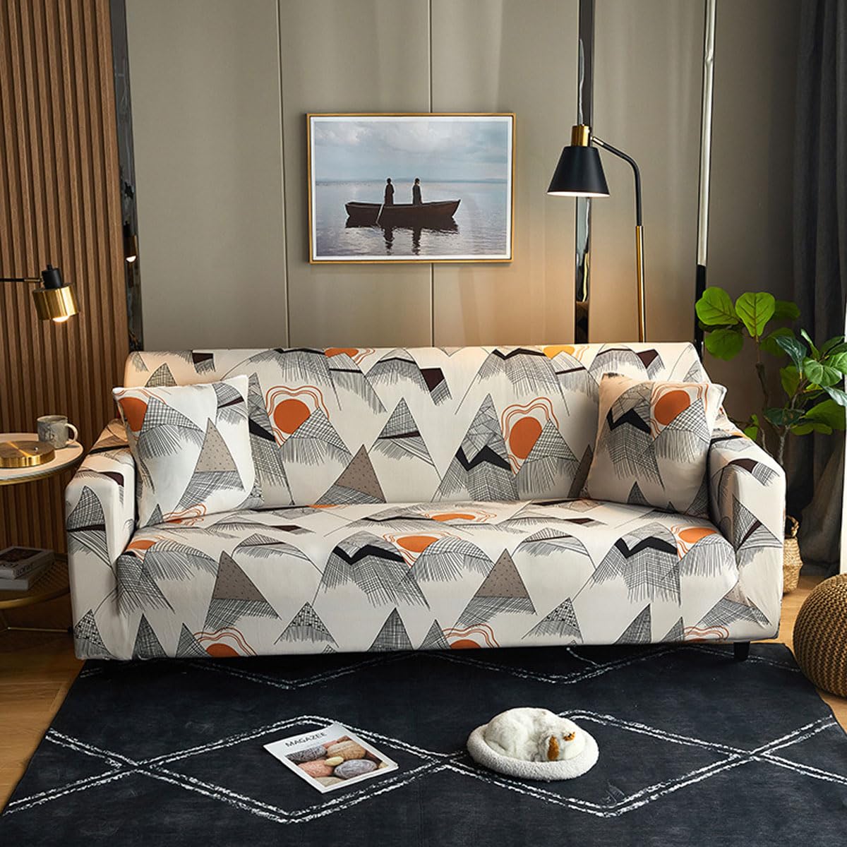 Snqzo F High Stretch Sofa Cover 1 2 3 4 Seater Super Soft Sofa Slipcover Printed Spandex Couch Cover Universal Itted Sofa Slipcover Washable Elastic Abric Urniture (Size:2 Seater(145-185Cm),Color:f)