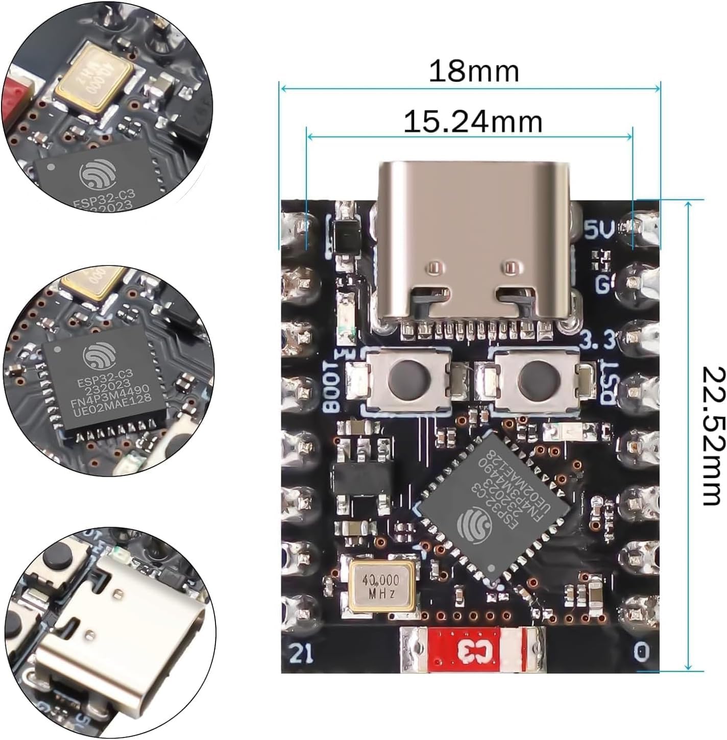 2 Pack ESP32-C3 Scheda di Sviluppo Mini ESP32 C3 Super Mini Supporta WiFi Bluetooth Compatibile con Arduino (saldato)
