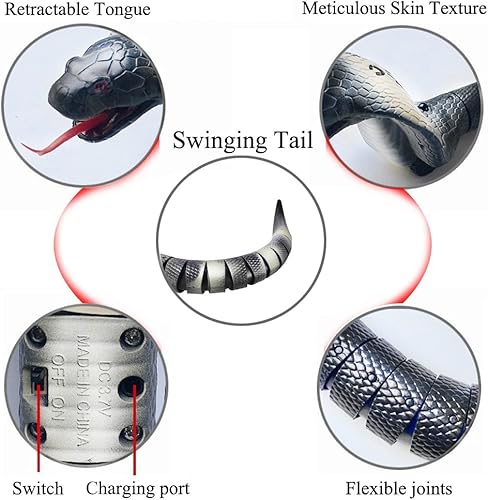 Miniatura 4 de Gawertoy - Juguete de serpiente con control remoto para niños, recargable de 17 pulgadas, realista RC Snake Naja Cobra Toy con lengua retráctil y