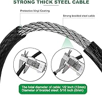 Vista 2 de Cable de seguridad resistente a los cortes de 15 pies x 1/2 pulgadas Acero trenzado flexible recubierto de vinilo con extremos en bucle Cable