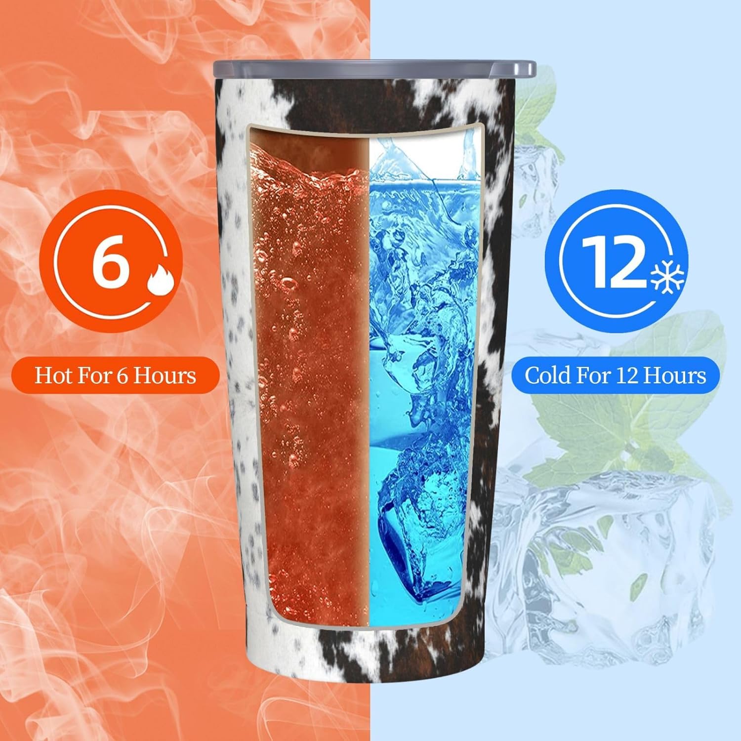 White and Brown Cow Skin Tumbler Cup with Lid and Straw, 20 oz Stainless Steel Insulated Travel Mug, Hot and Cold Water Bottle, Animals Skin Souvenir for Men Women - Image 6