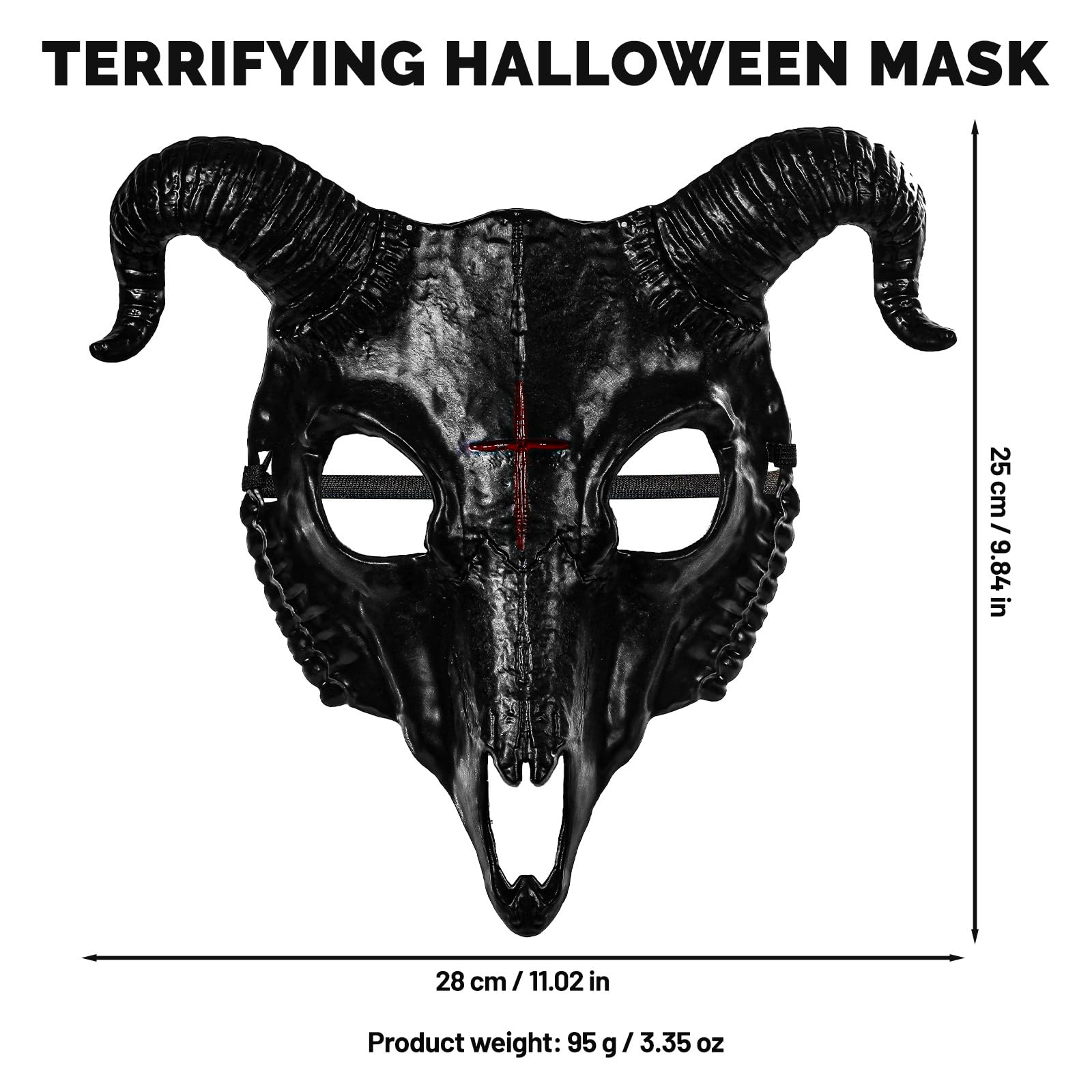 Spaventoso Ariete Horn Mask Horror Scary Realistico Ossa di Capra Mezza Maschere Animali Per Halloween Monster Cosplay Carnevale (Black)