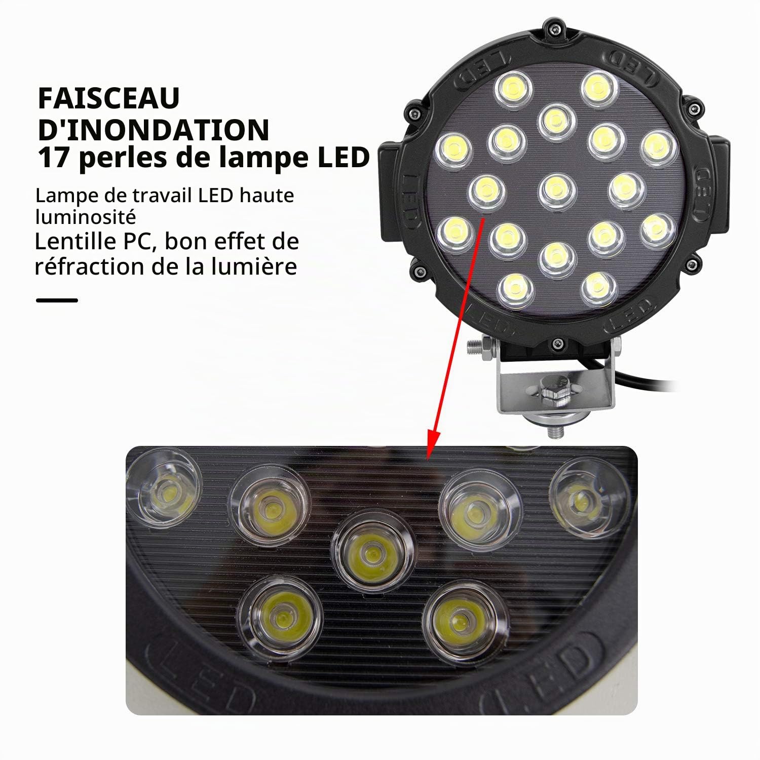 RIGIDON 2x rond phare de travail led, noir 7 pouces 51W feu antibrouillard