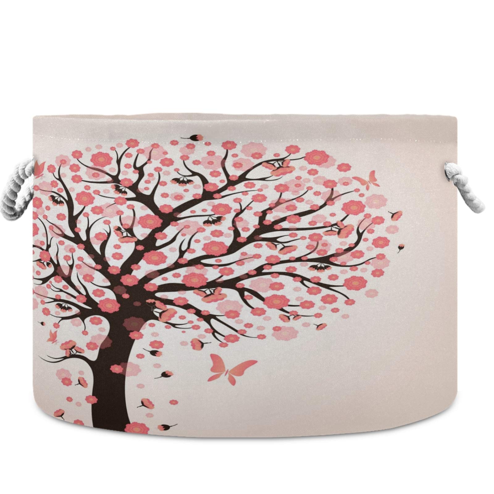 Visesunny Extra Large Collapsible Storage Basket With Cotton Handles - 20x20x14 Inch, Butterfly Design, Water-Resistant