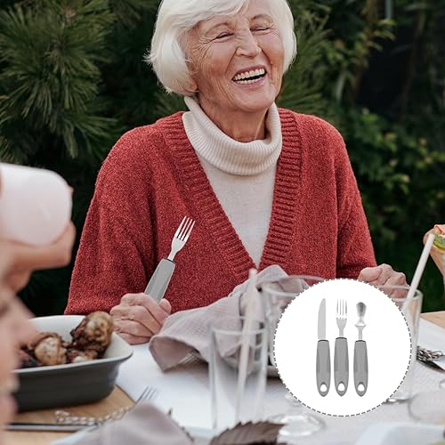 Miniatura 4 de UPKOCH Juego de utensilios adaptativos para temblores de manos, cubiertos de acero inoxidable antivibraciones con asas antideslizantes TPR, vajilla