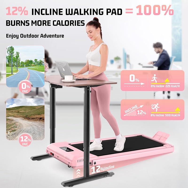 FUNMILY Upgrade Walking Pad Folding Treadmill with 12%/15% Incline & Handle Bar, 3.5HP Foldable Under Desk Compact Treadmills for Home/Office/Gym, 400+lb Capacity, Shock Absorption image 3