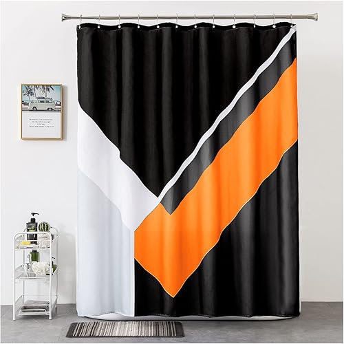 Rellosatul Cortina de ducha negra y naranja Boho-Farmhouse Cortinas de ducha de baño para niños baño para hombre geométrica moderna de poliéster