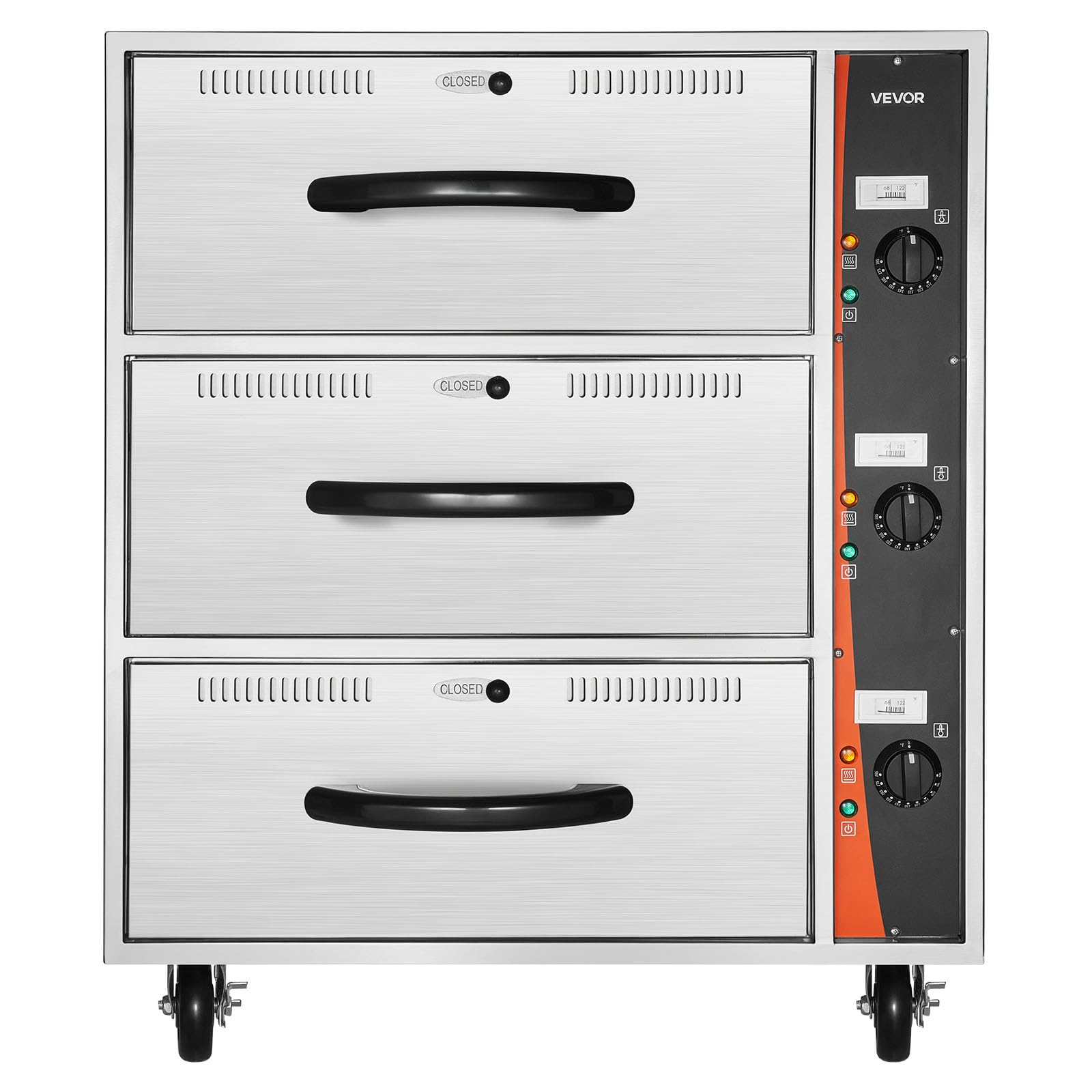 VEVOR Electric Heating Drawer, Three Drawer Stainless Steel Tea Warmers, Standalone Standard Heating Cabinet, Temperature Range 30-85℃, for Restaurant, Hotel, Buffet and Bakery